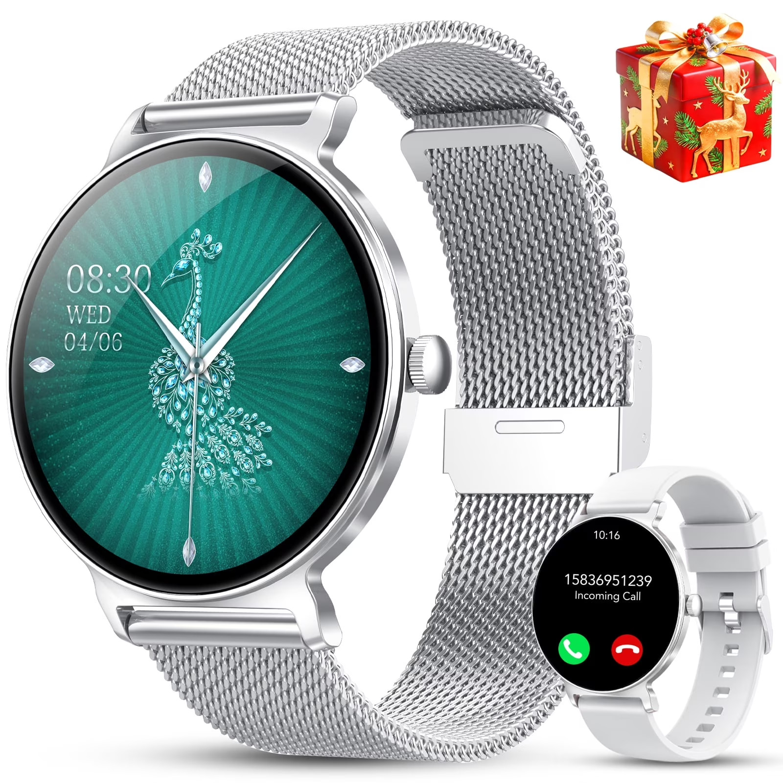 Smart Watch for Women, 1.27″ Thin Face Fitness Tracker with Bluetooth Calls(Answ