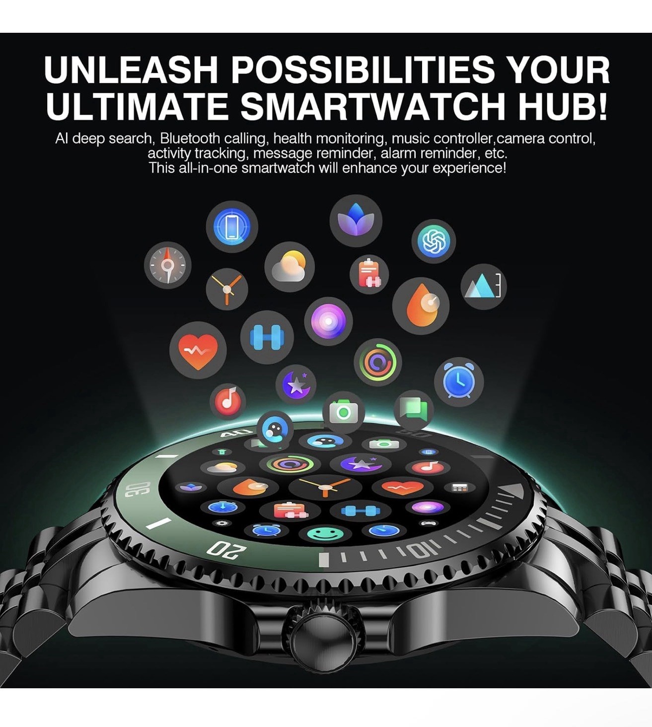 Souyie Smart Watch with Bluetooth Call,1.19-inch AMOLED Display Green Bezel
