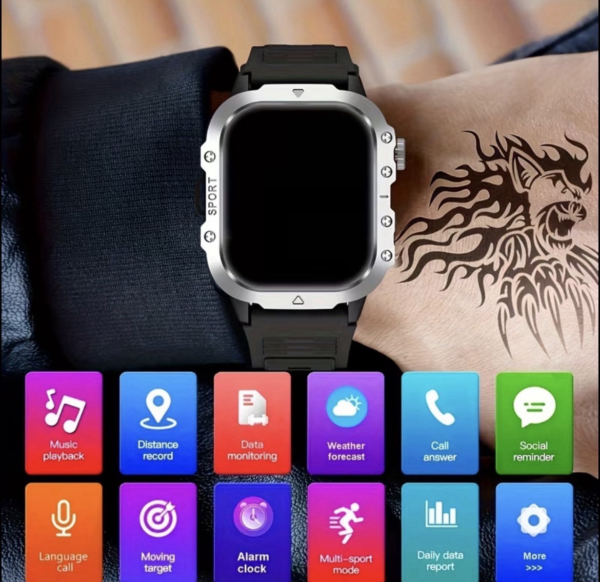Rugged Bluetooth Smartwatch w/ Call & Text, Fitness Tracker, Weather, Music