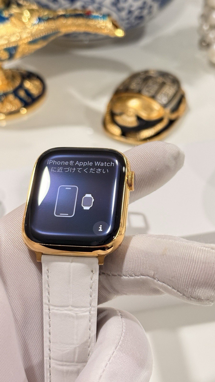 24K Gold Plated 45MM Apple Watch SERIES 9 Stainless Steel White Leather GPS LTE