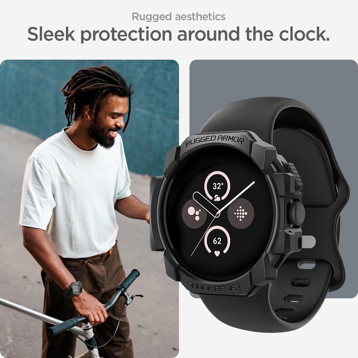 Rugged Armor Case for Google Pixel Watch 41mm Durable TPU Cover – Matte Black