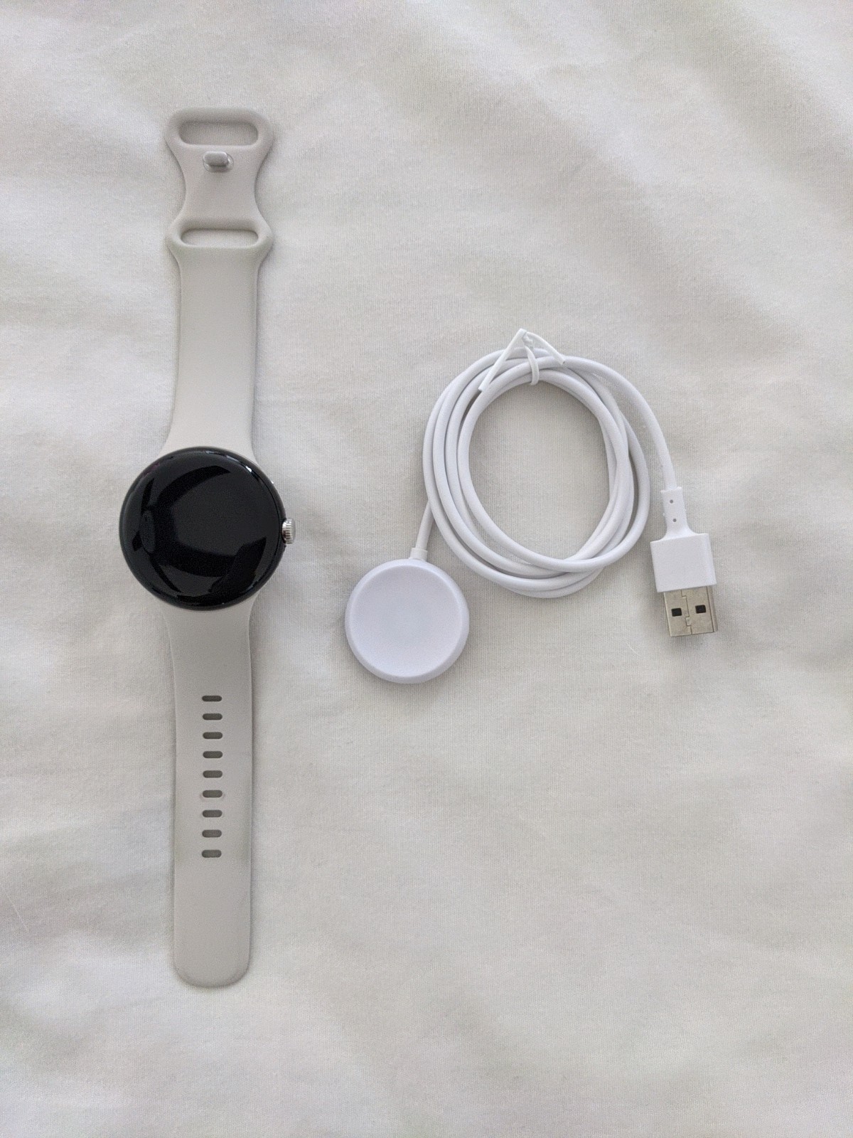 Google Pixel Watch 41mm Matte Black Stainless Steel Case w/ Chalk Small Band