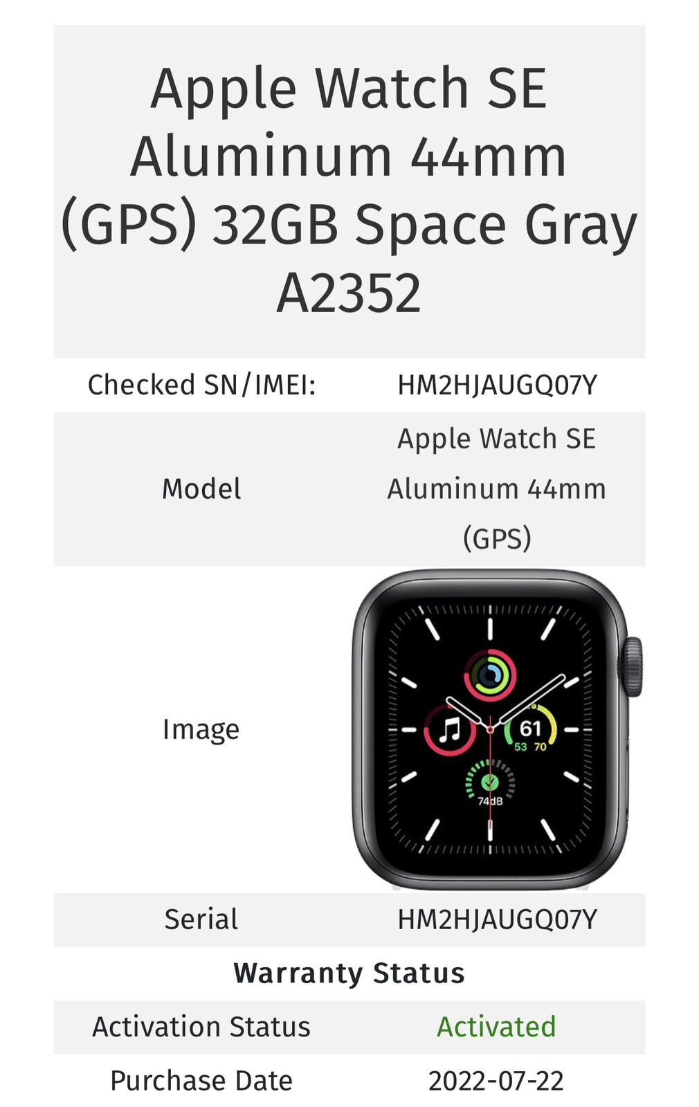 Apple Watch SE 44mm Midnight Space Gray Aluminum Case with Midnight Sport…