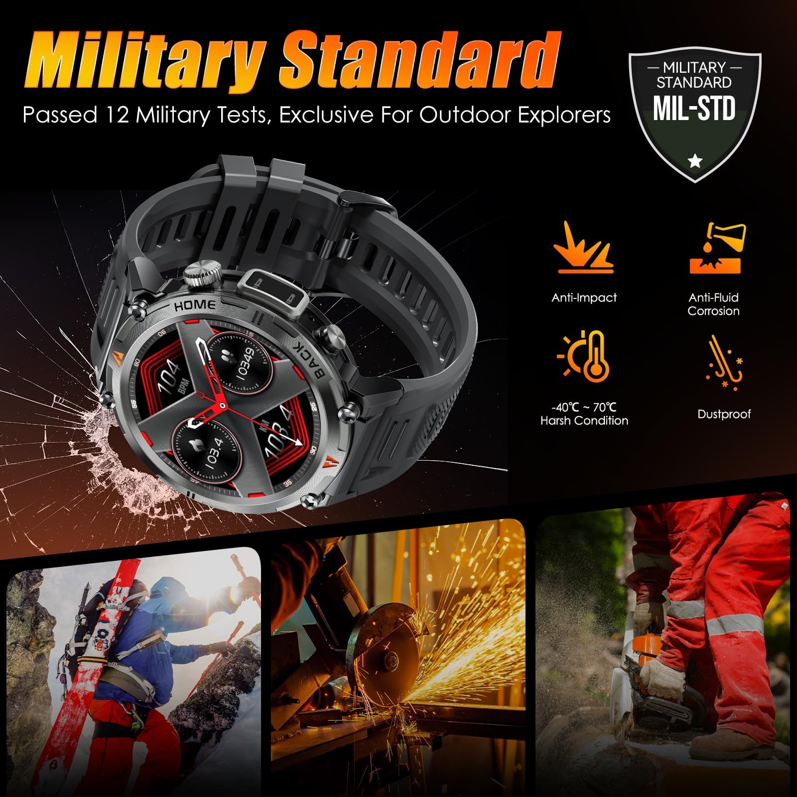 Tactical Military Smart Watch for Men, Bluetooth Call, 1.45″ Screen, Fitness Tra
