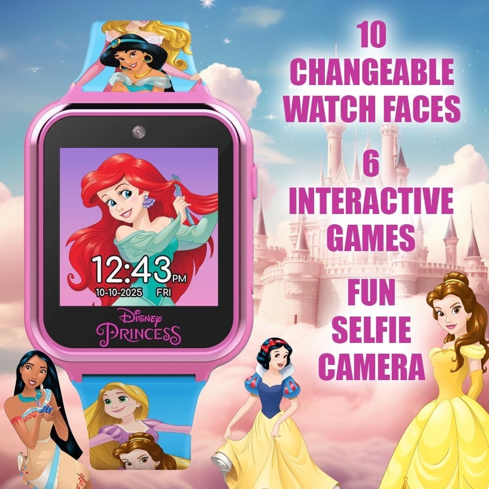 Disney Princess Kids Smartwatch Touchscreen Selfie Camera Pedometer Alarm