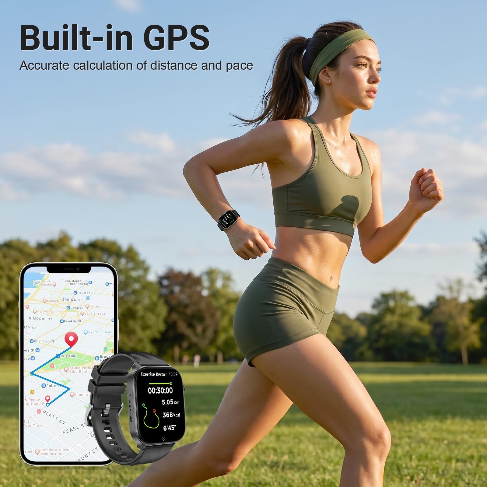 GPS Smartwatch for Men & Women, 2.01″ Fitness Tracker, Calls, 110+ Sports Modes,