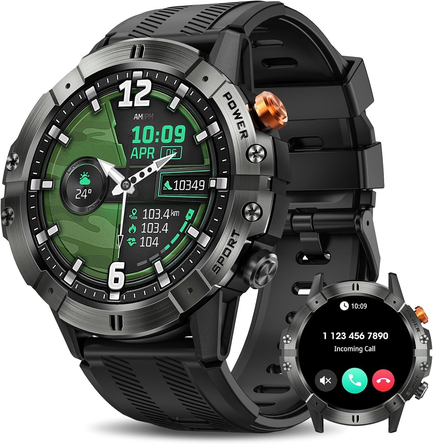 Military Smart Watch Men Bluetooth Call Fitness Tracker for Google Pixel 10