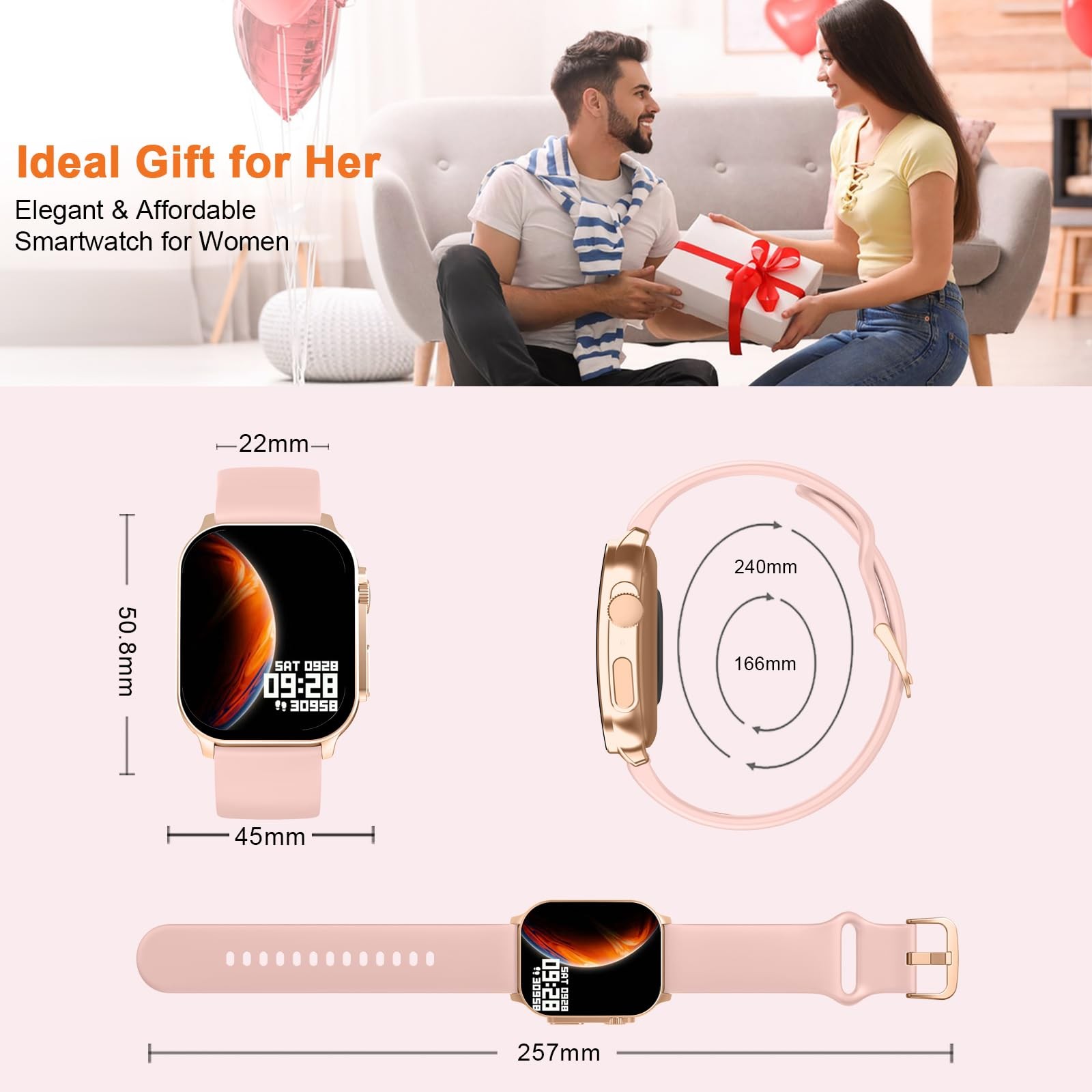 Smart Watch, 2.01″ AMOLED Curved Touchscreen Fitness Watch for Women, IP68 Wa…