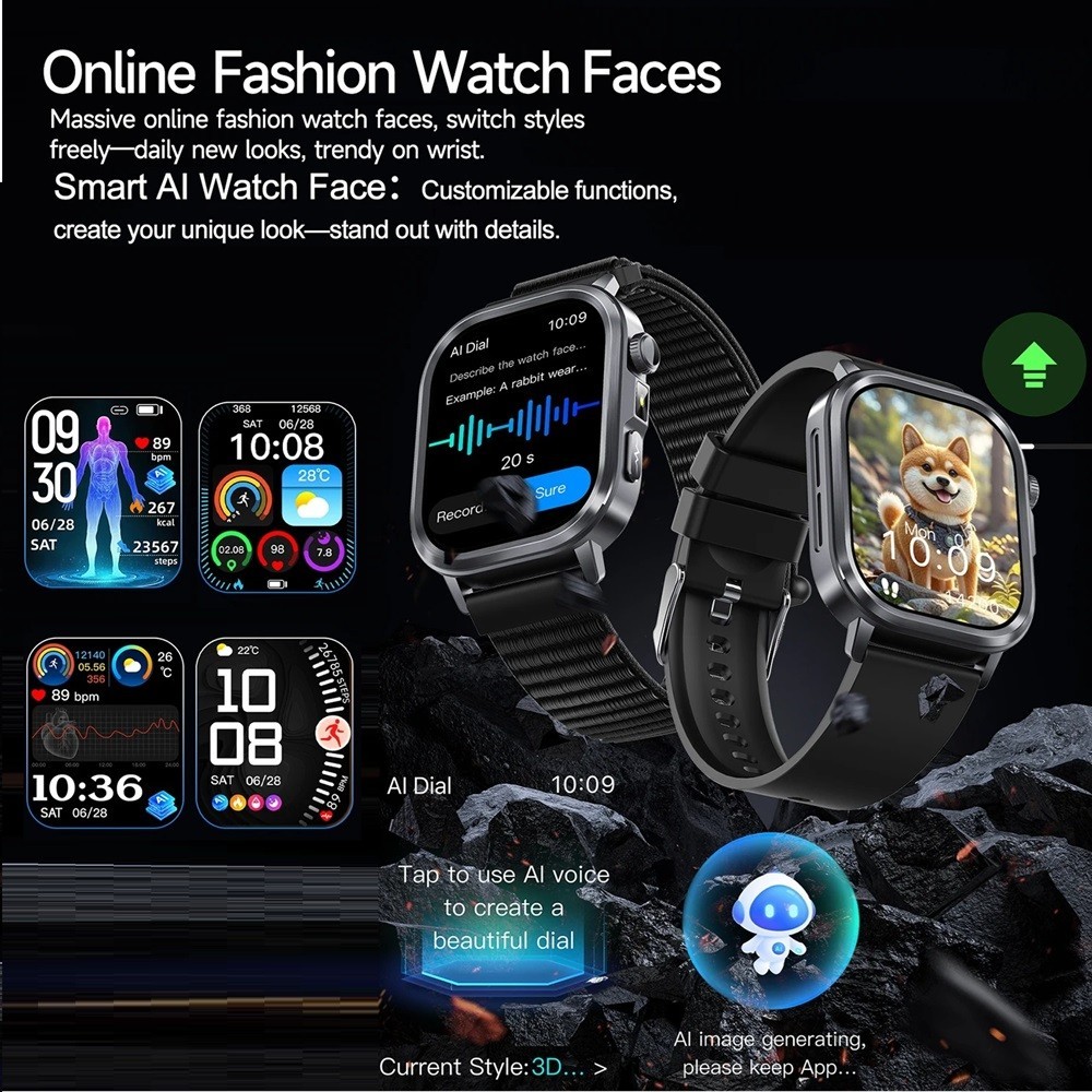 ET573 ECG+PPG AMOLED SOS AI Voice Smart Watch Bluetooth Call Health Monitoring