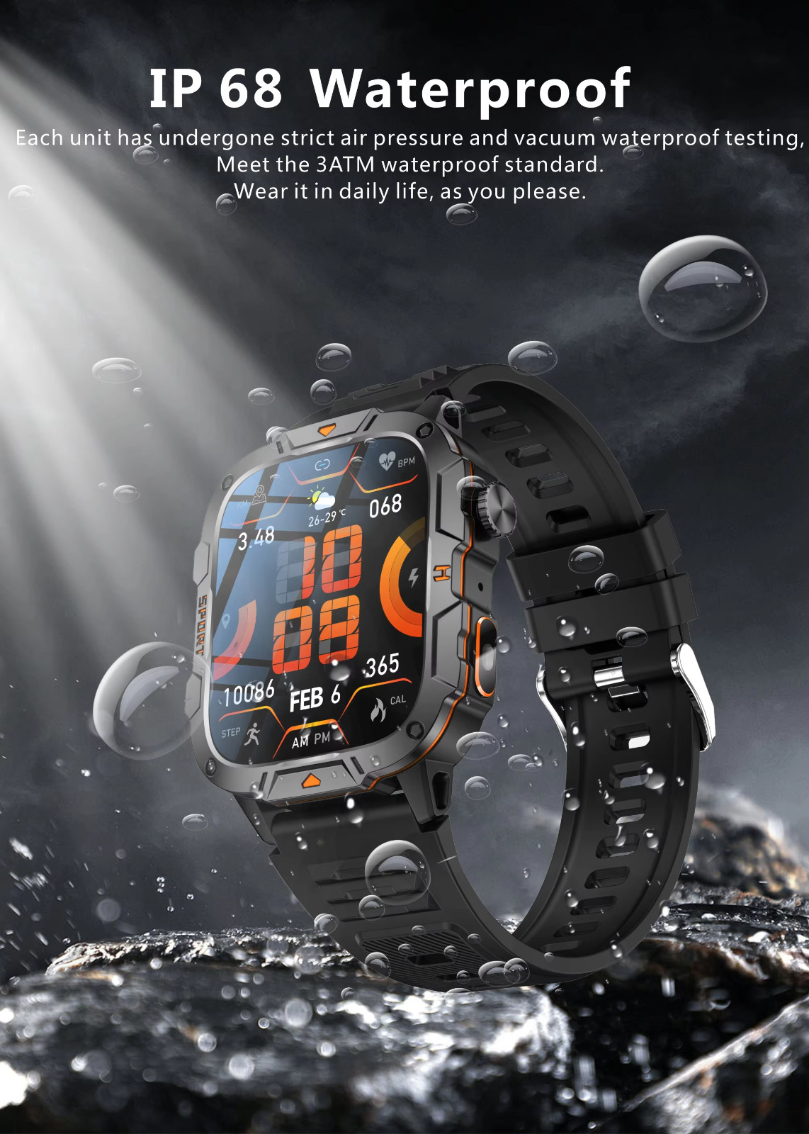 Military smart watch with built in Flashlight, QX12