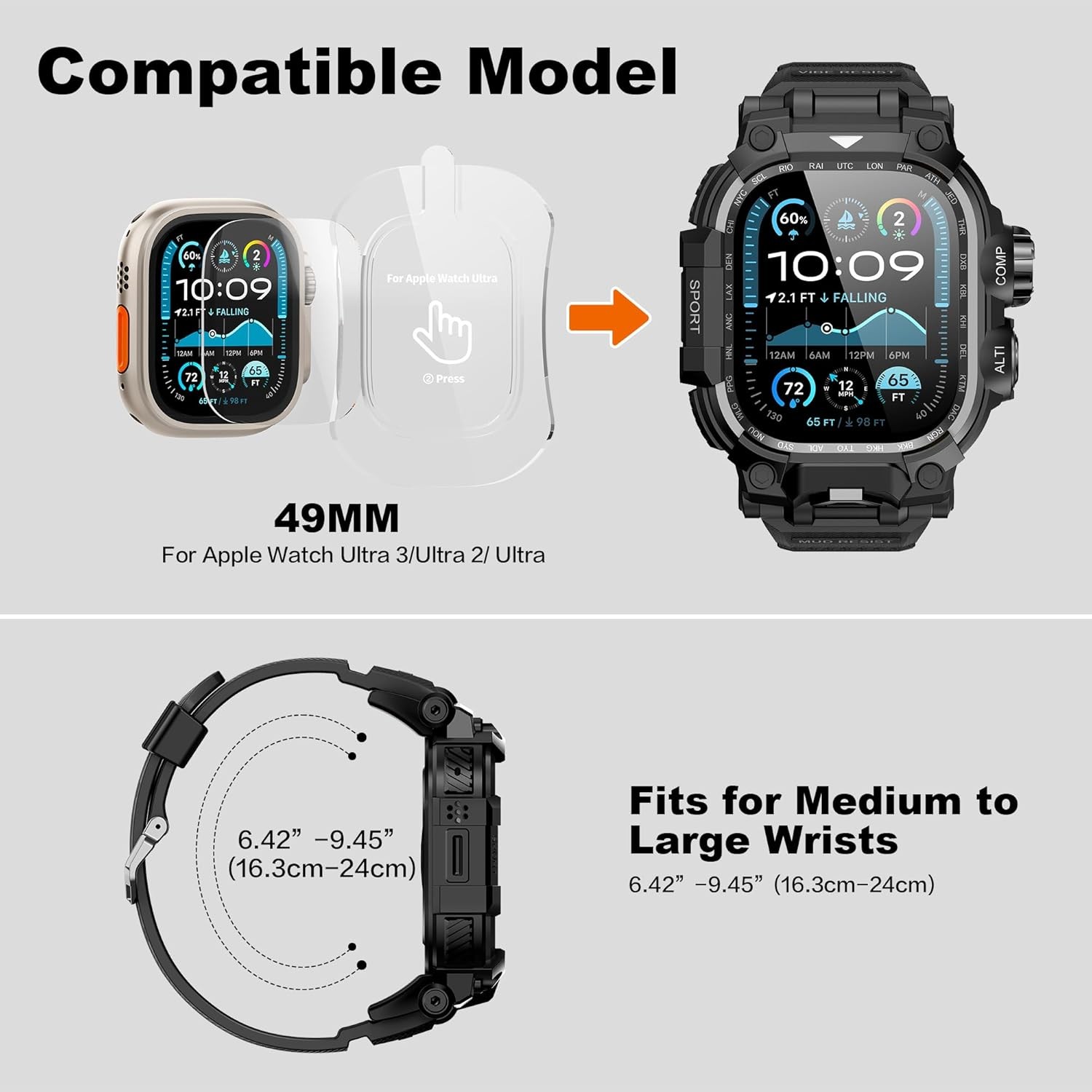 Rugged Case with Band for Apple Watch Ultra 49mm, Shockproof Bumper Cover