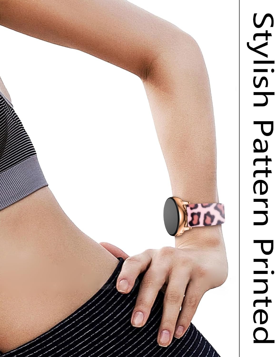 20mm Silicone Sport Band in Pink Glitter Leopard for Galaxy Watch 6/5 40mm 44mm