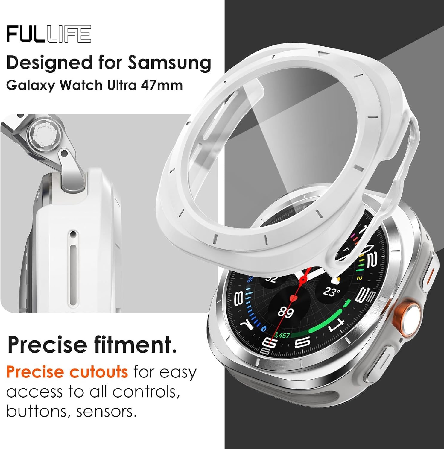 Tempered Glass Durable Case for 47mm Samsung Galaxy Watch Ultra Accessories, Whi