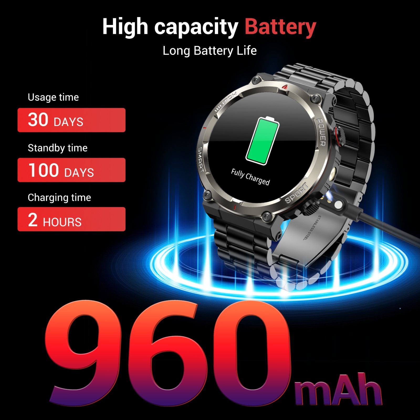 Smart Watch Men Waterproof Tactical Watch with Bluetooth call For Android iOS US