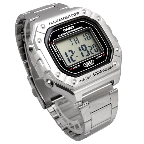 CASIO Men’s Digital Watch W-218HD-1AV Silver Metal Band Stopwatch Alarm