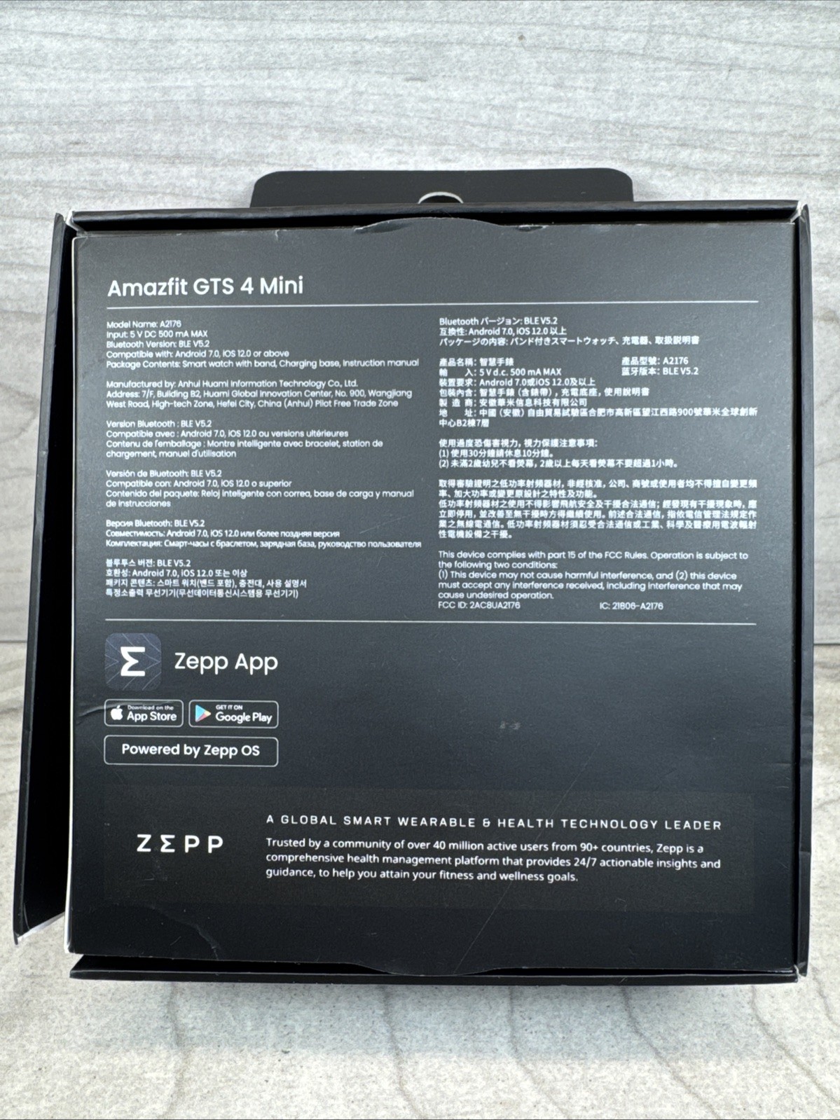 Amazfit GTS 4 Mini 41.8mm Black Case with Black Silicone Band Zepp App W2176OV1N