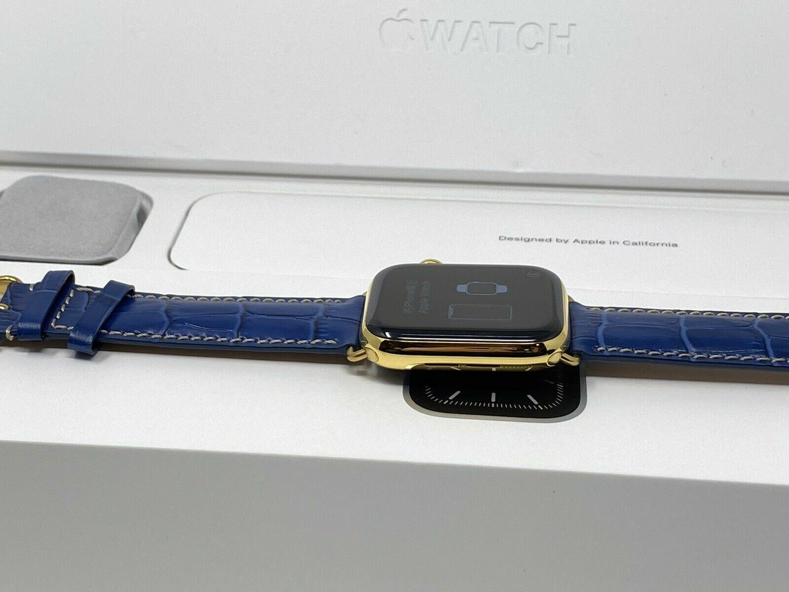 24K Gold Plated 44MM Apple Watch SERIES 5 Stainless Steel Blue Band GPS LTE