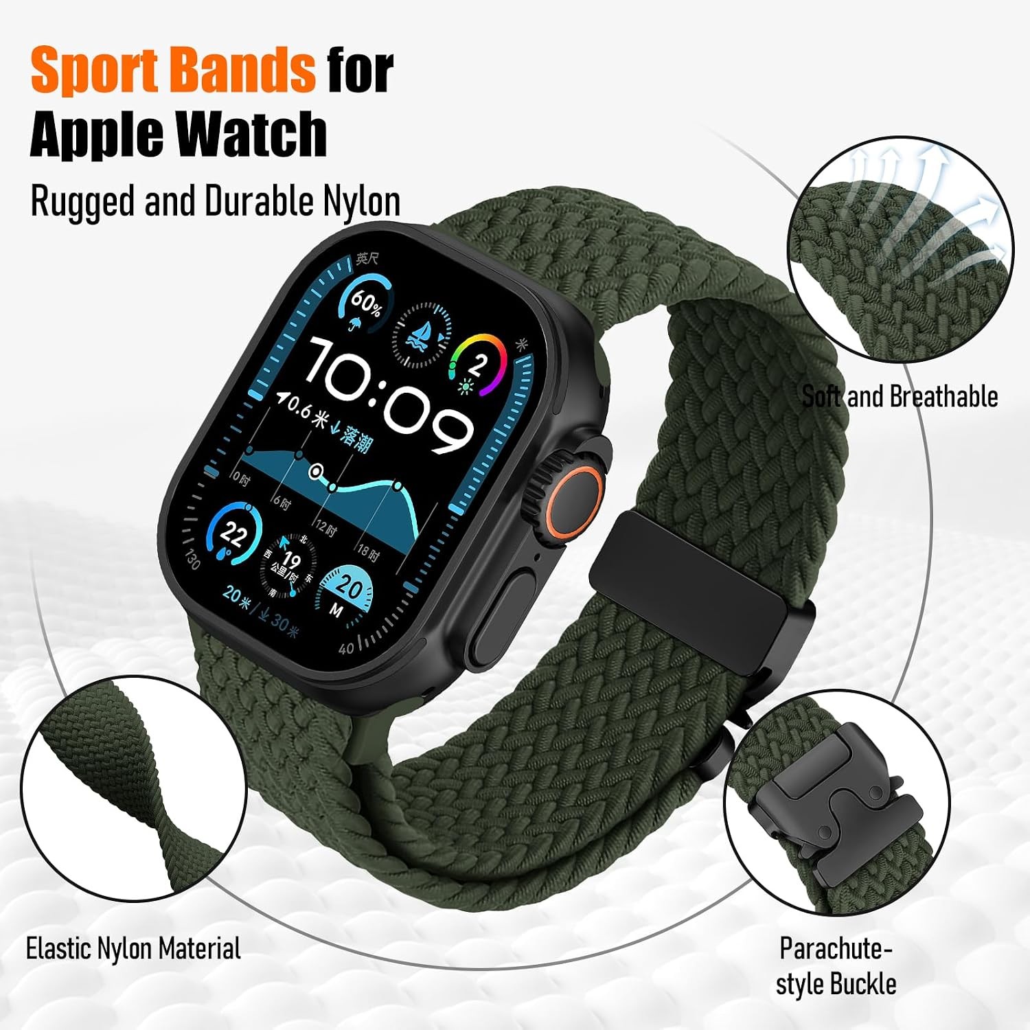 Braided Solo Loop Strap Compatible with Apple Watch Ultra/2 49mm 46mm