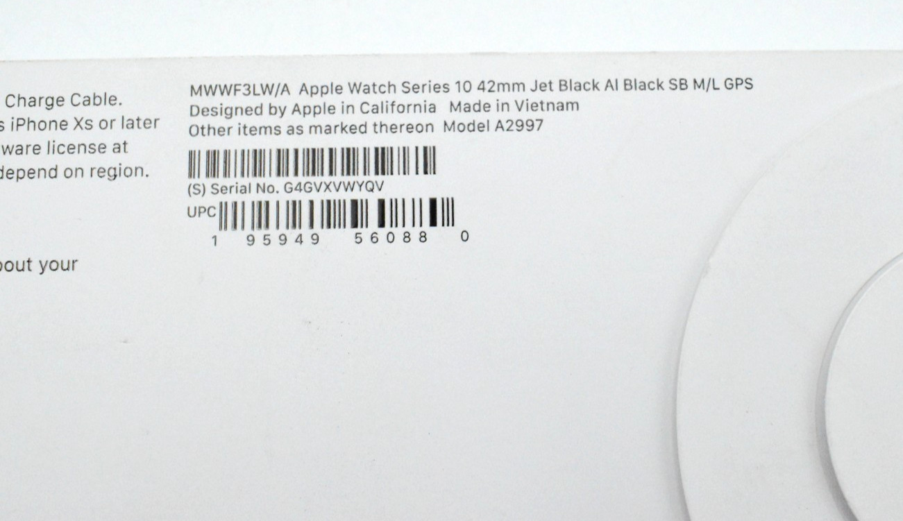 Apple Watch Series 10 42mm A2997 Jet Black Aluminum/Black Band M/L MWWF3LW/A