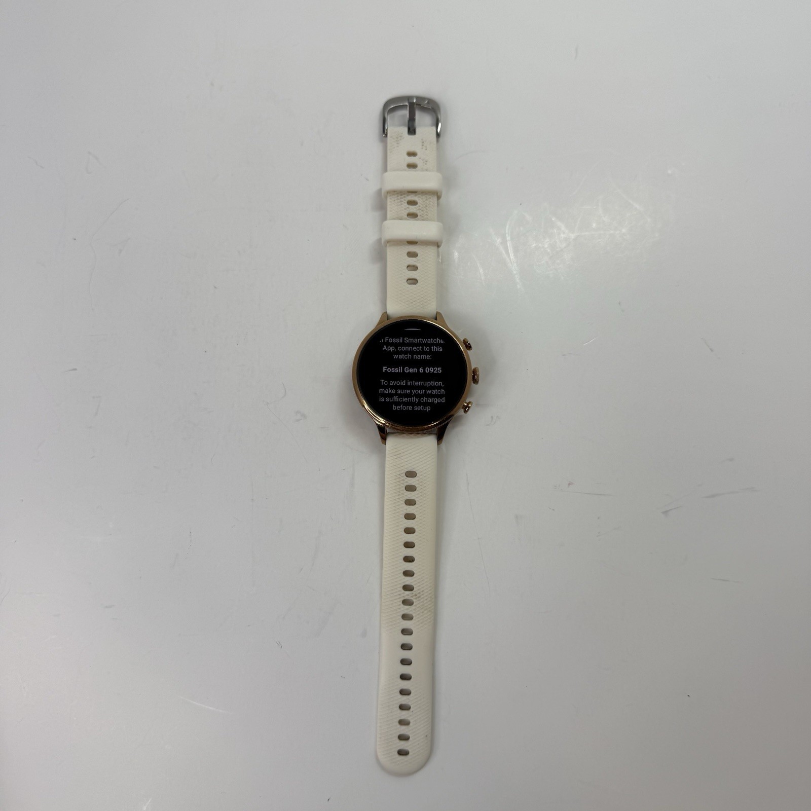 Fossil Gen 6 Smartwatch Rose Gold White Silicone Band Touchscreen Android iPhone