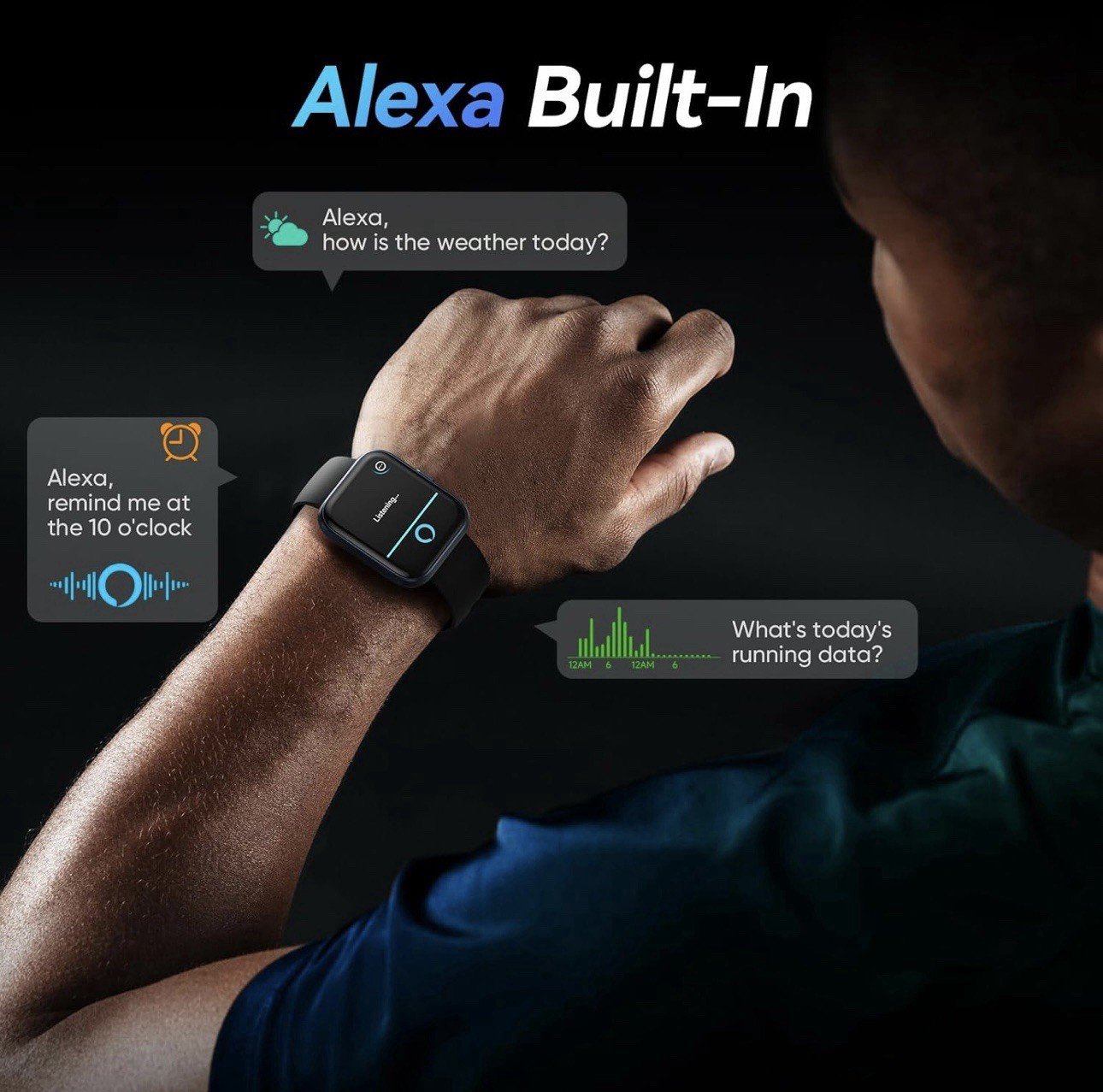Smart Watch Heart Rate 1.83”, Blood Oxygen,Waterproof, Alexa Built-in & Android