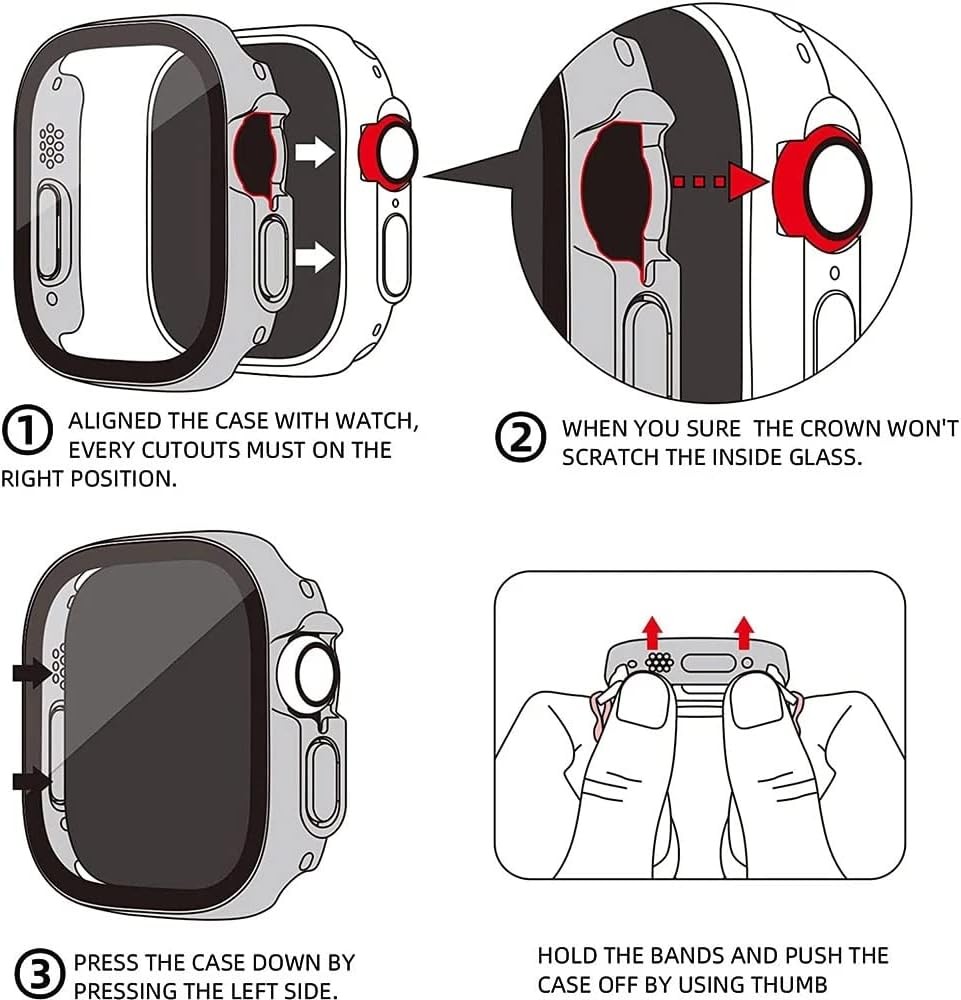 6 Pack Tempered Glass Hard Case for Apple Watch Ultra 49mm Shockproof Cover