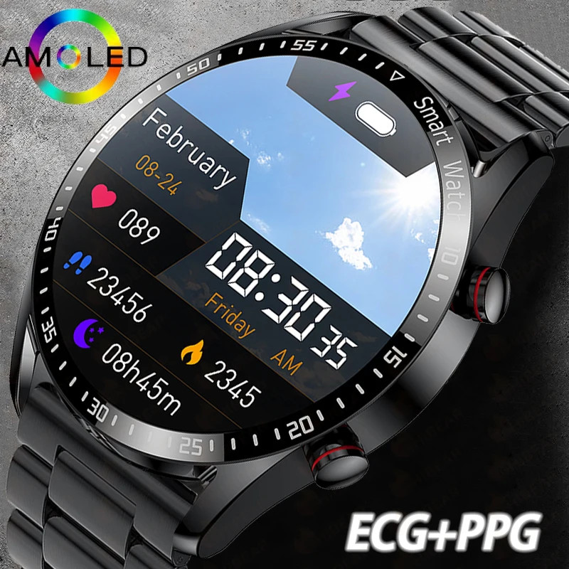 Bluetooth AMOLED Smart Watch for Men with ECG, PPG, and Heart Rate Monitor