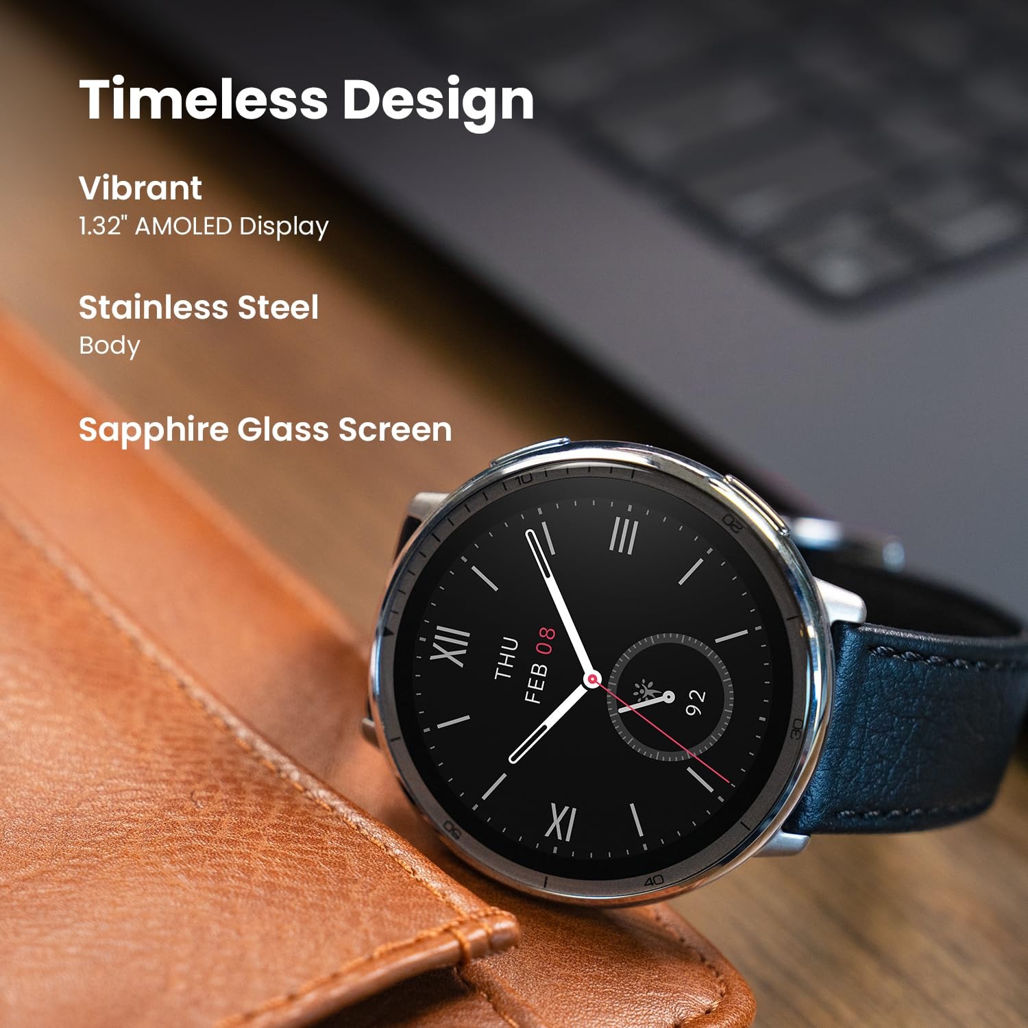 Amazfit Active 2 Premium Smart Watch Fitness 44mm, Black Leather –