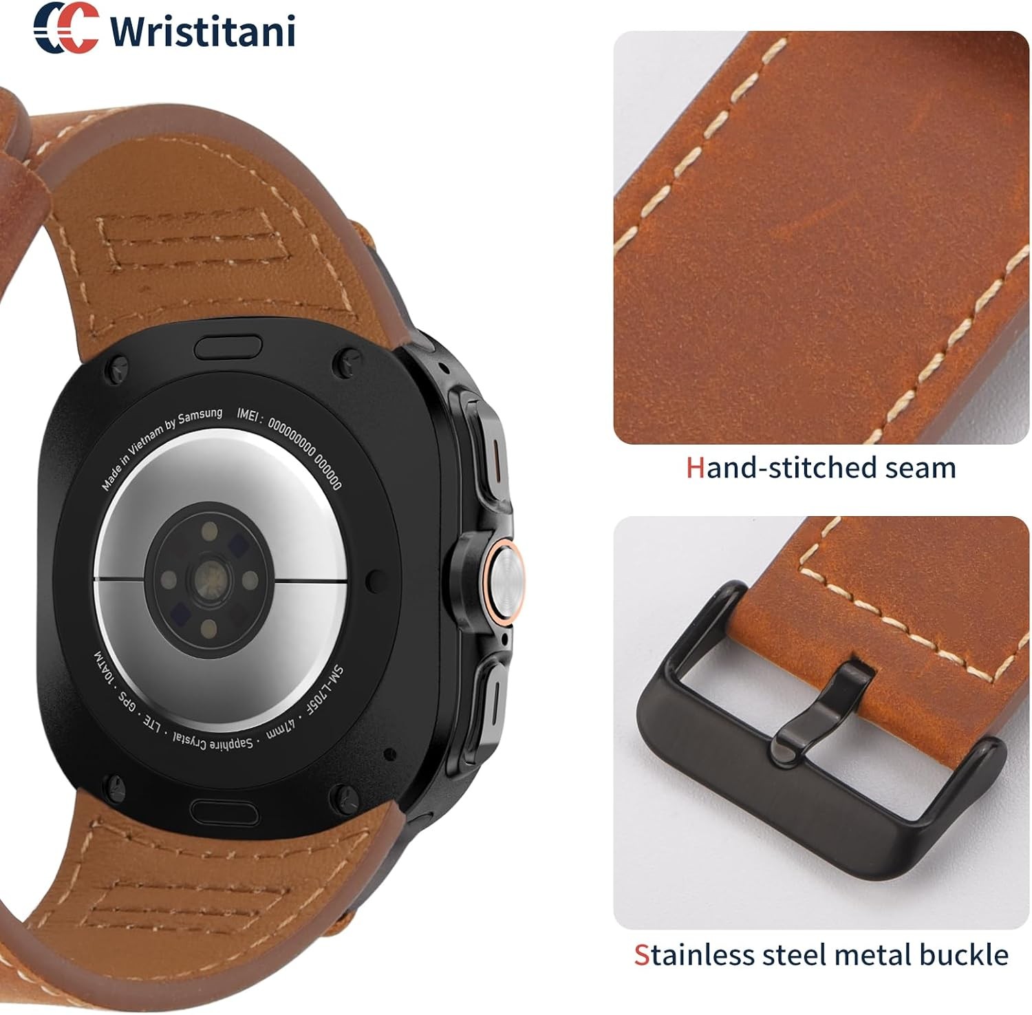 Dark Brown Leather Band for Samsung Galaxy Watch Ultra 47mm 46mm 45mm 44mm 43mm