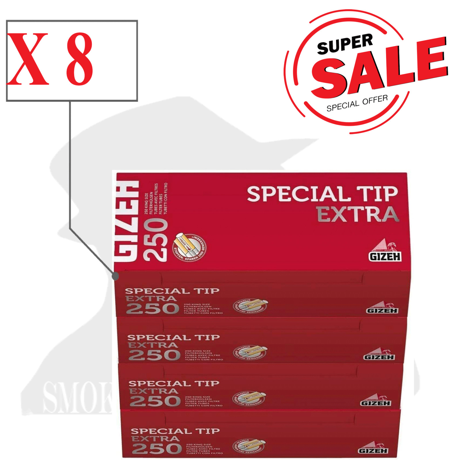 8 X Boxes Gizeh Filter Tubes Special Tip Extra King Size 250 in Box