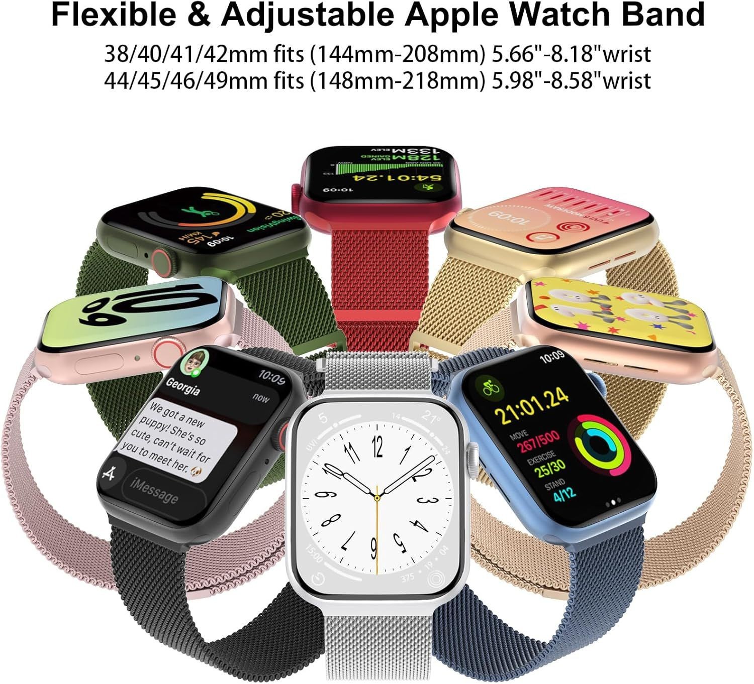 3 Pack Metal Mesh Bands for Apple Watch 38mm 40mm 41mm 42mm 44mm 45mm 46mm 49mm