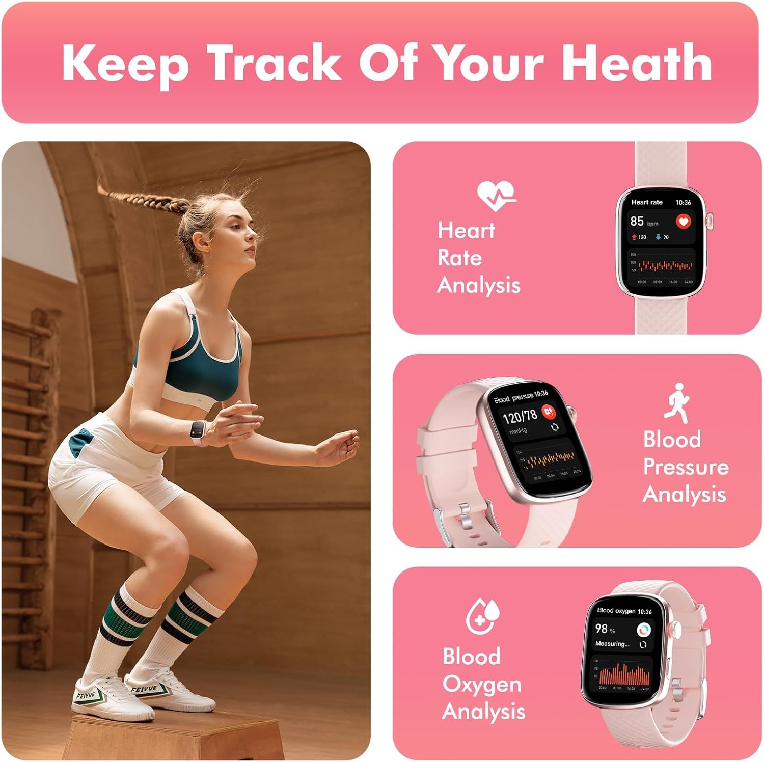 Smart Watch with Bluetooth Call, Heart Rate Monitor, 100 Sports Modes & 3ATM