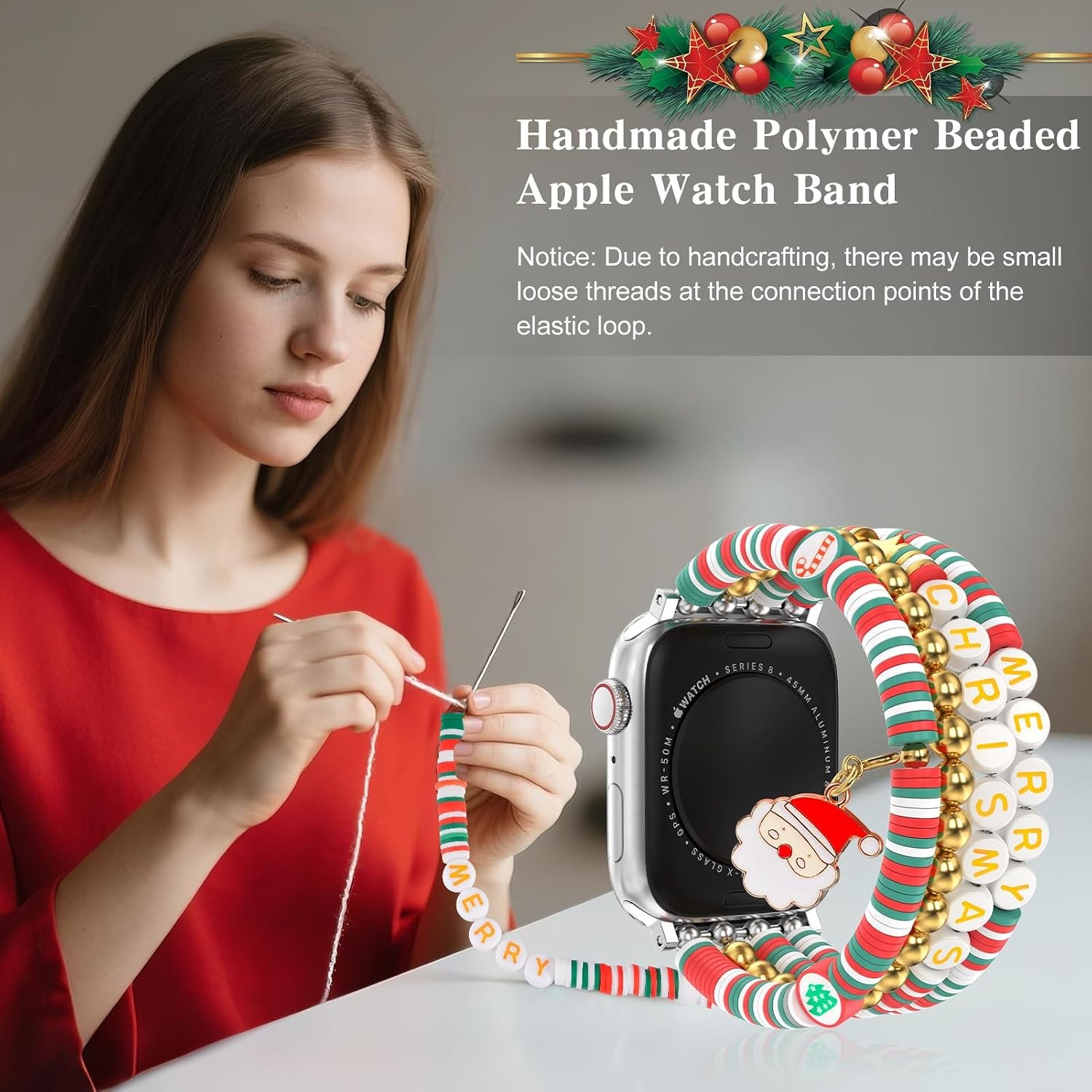 Beaded Bracelet Band for Apple Watch Ultra 49mm 46mm 45mm 42mm 41mm 40mm 38mm
