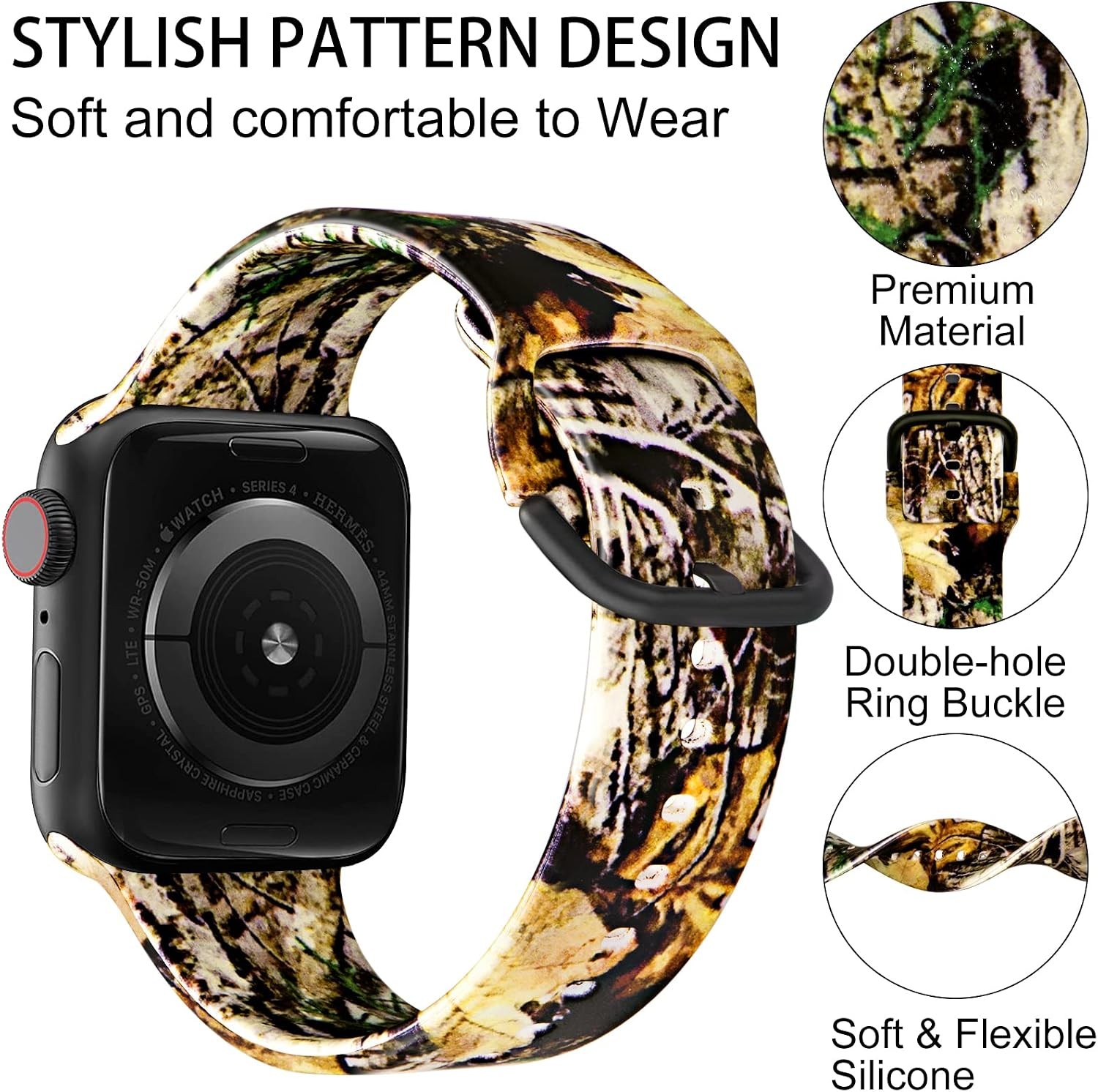 Double Sided Silicone Strap Compatible with Apple Watch 49mm 44mm Real Tree Camo