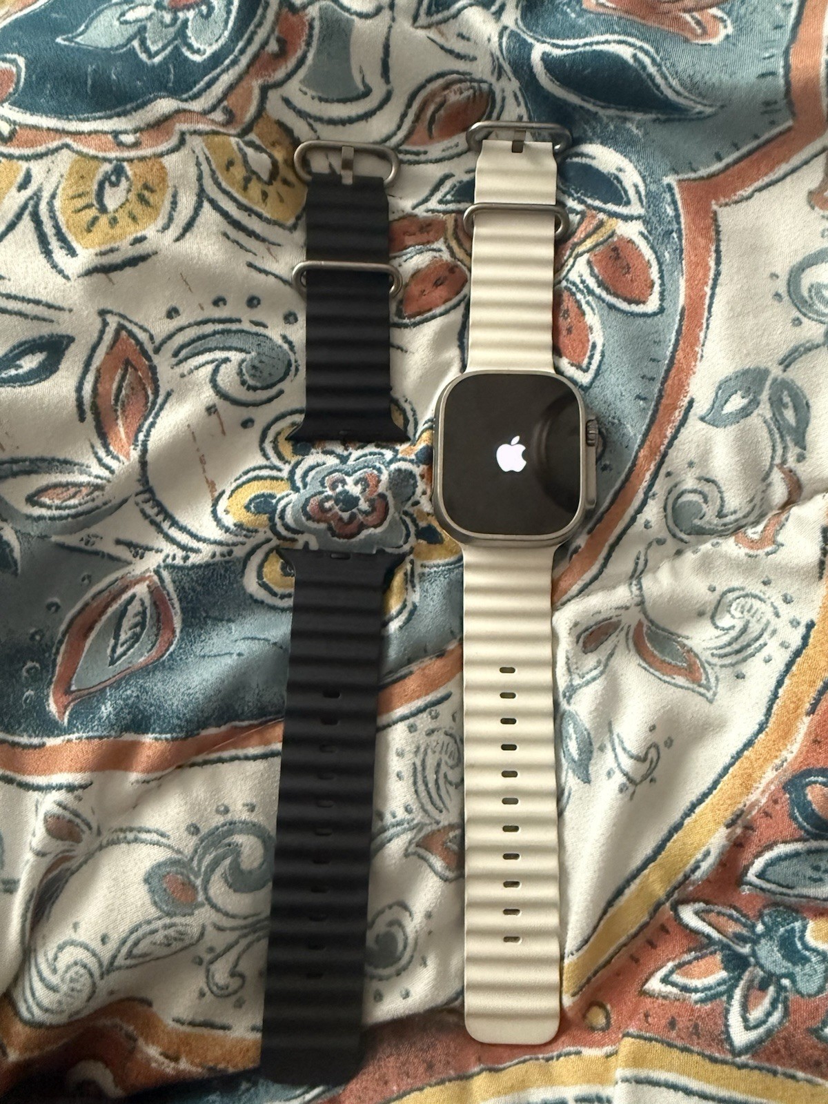 2022 Apple Watch Ultra 1, with apple brand ocean watch band in white and black