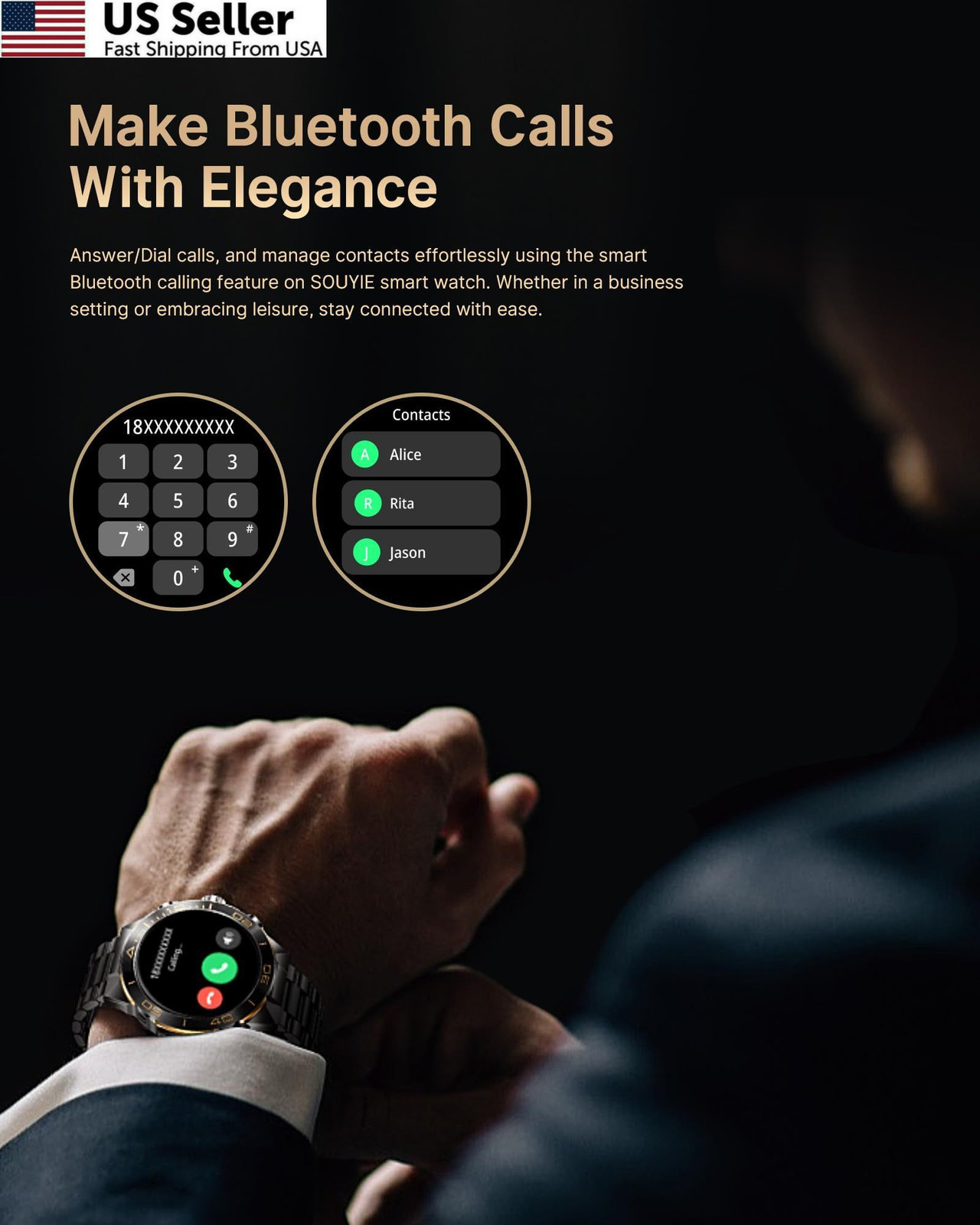 Smart Watch for Men Answer/Make Call Android iPhone, 1.43″ 1.43″, Black