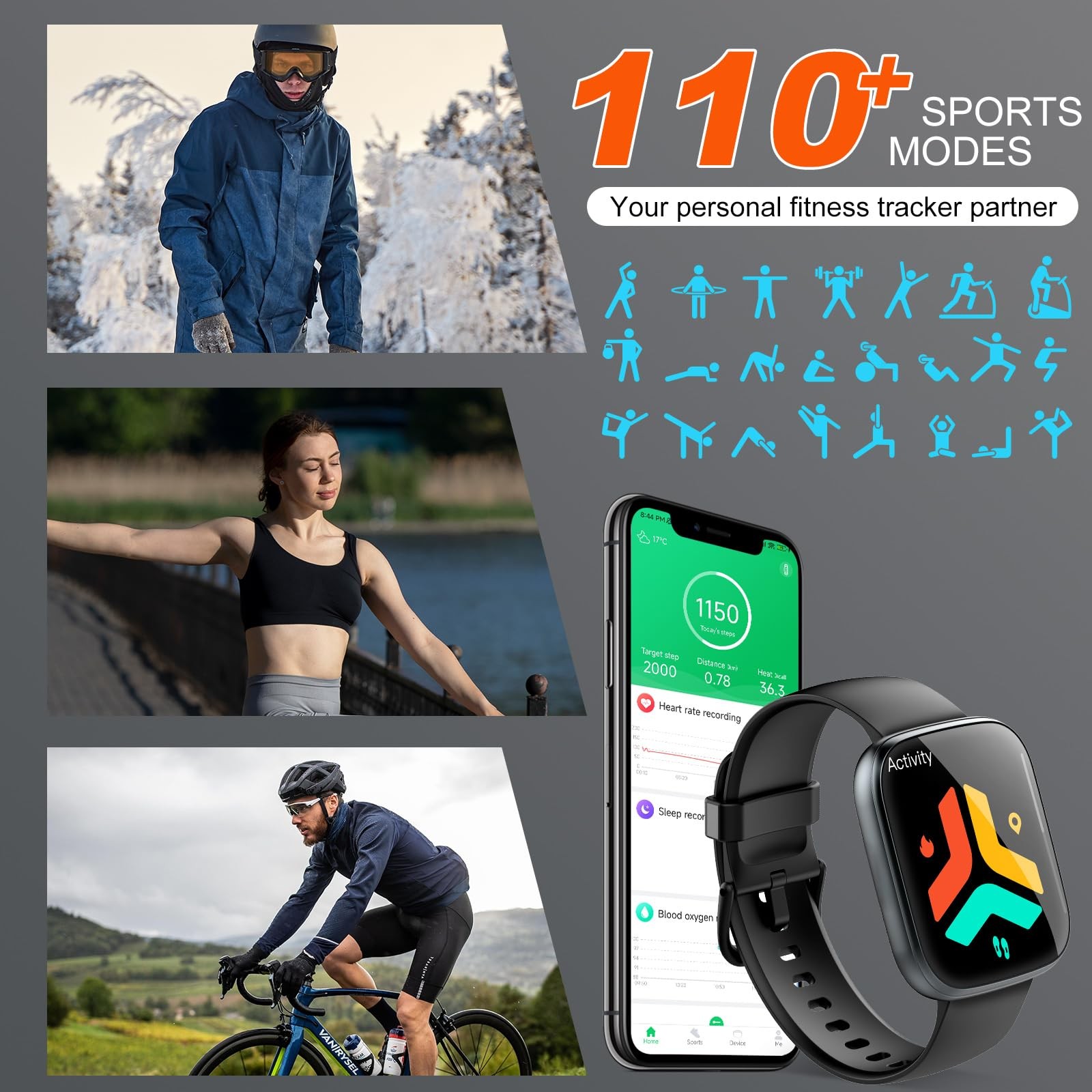 Smart Watches for Men Women, 1.95″ HD Touchscreen Fitness Tracker with Blueto…