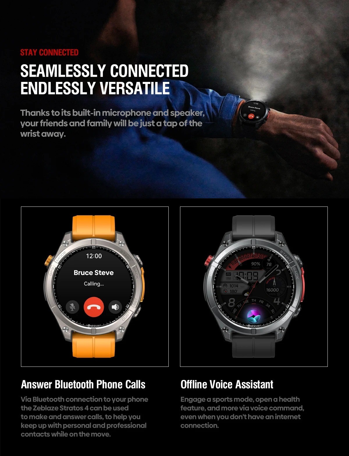 Zeblaze Stratos 4 Smartwatch – 1.43″ AMOLED Display, Metal Bezel, 316L Stainless
