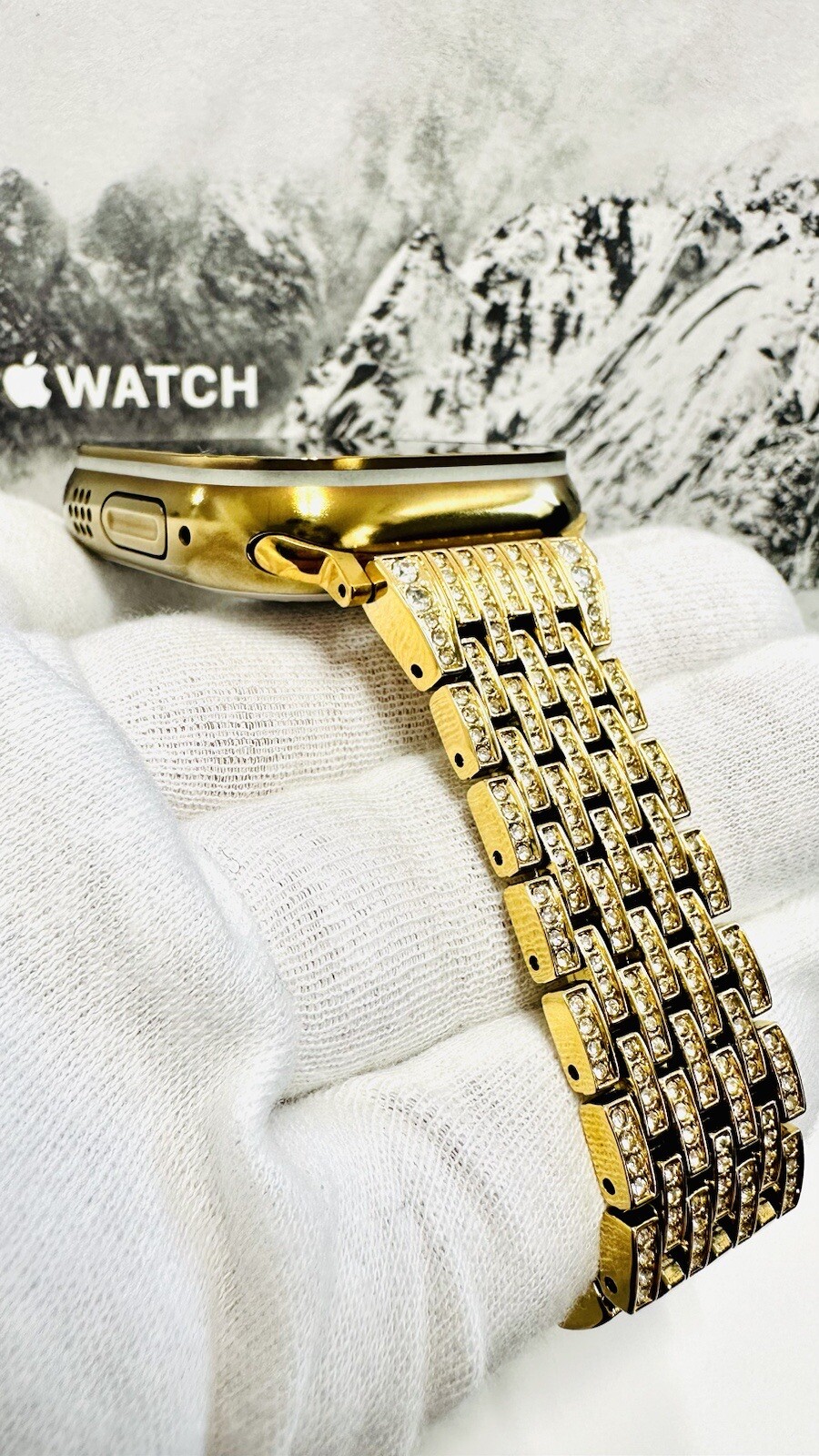 49MM Apple Watch ULTRA 2 Custom Polished GOLD Anodized Diamond Link Band GPS LTE