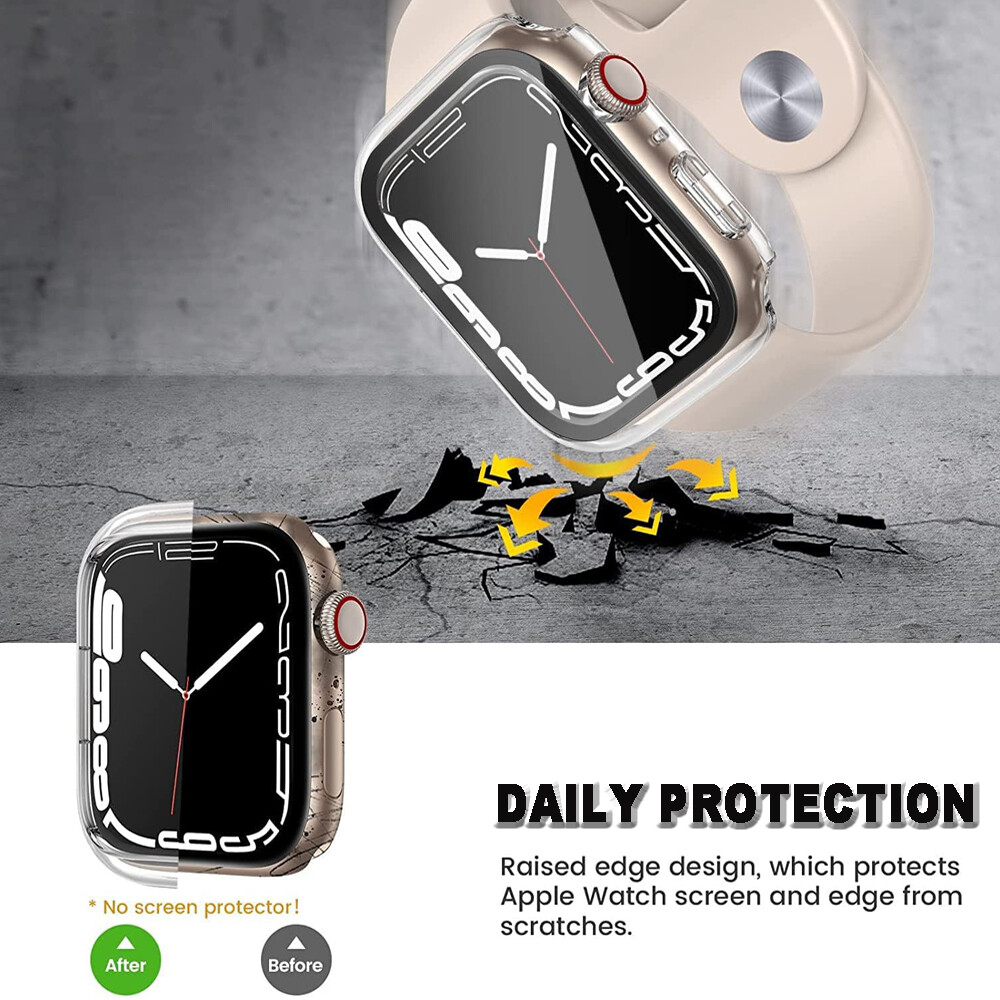 For Apple Watch Series 8 Full Tempered Glass Screen Protector Case Cover 41/45MM