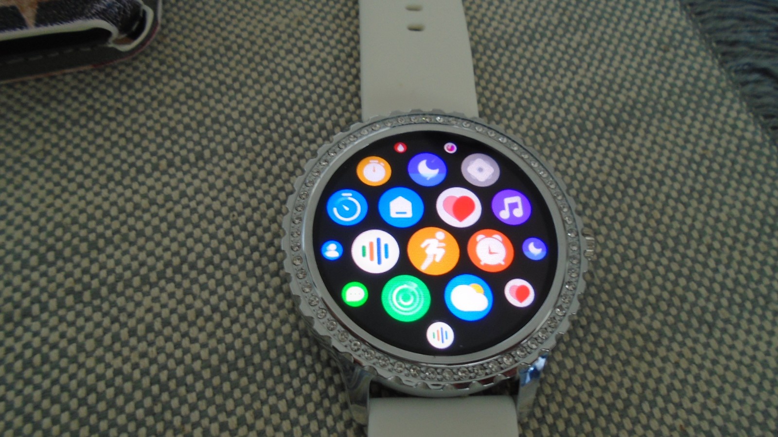 Smart Watch With Crystal, White and Grey Bands