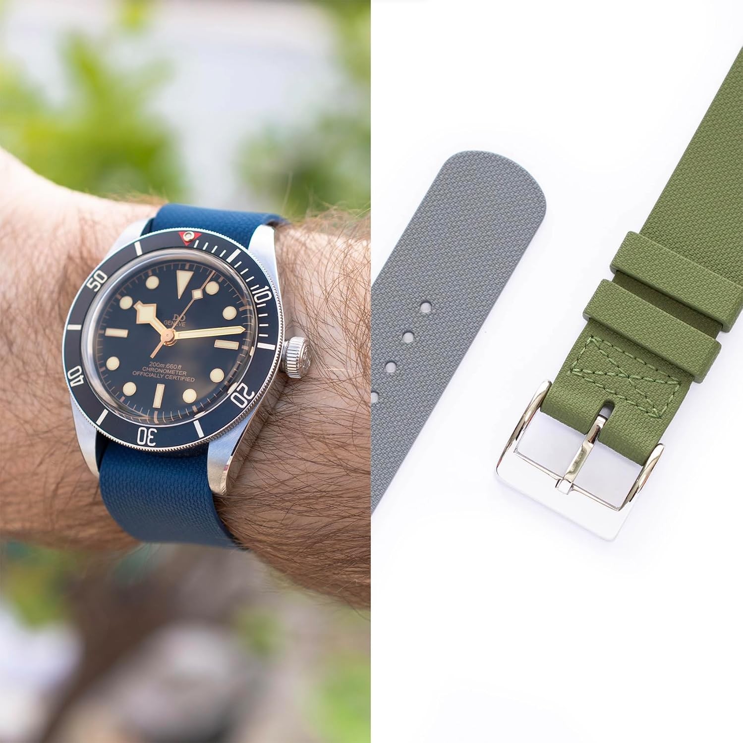 Fluoro Rubber Strap Compatible with Tudor Watches, Durable One-Piece