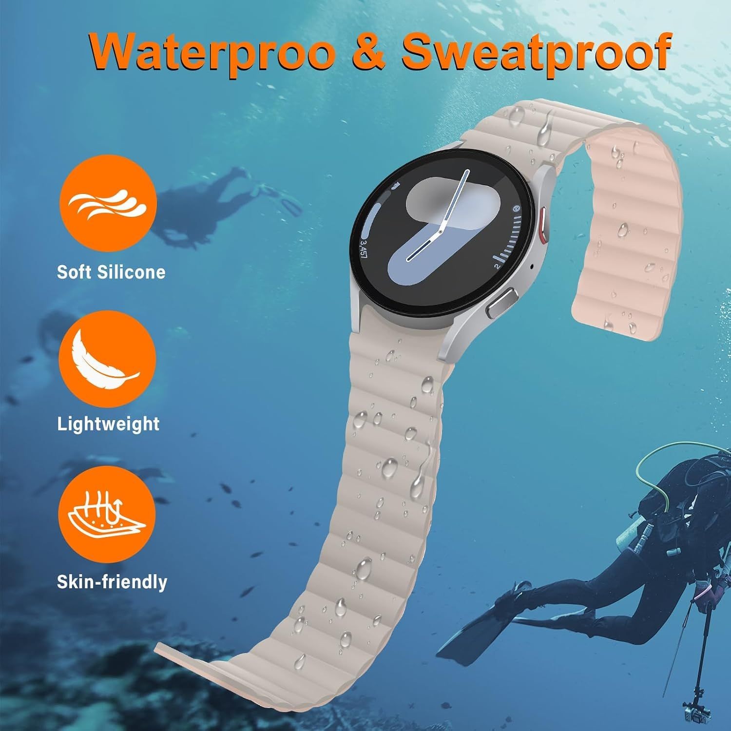 Waterproof Magnetic Strap 6-Pack for Samsung Galaxy Watch 7 44mm, Starlight/Pink