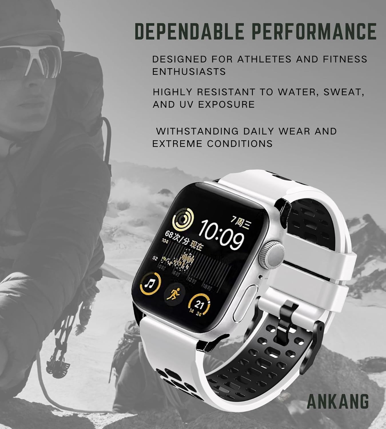 Breathable Rubber Band for Apple Watch Ultra 2 49mm, SE, Series 4-9, unisex