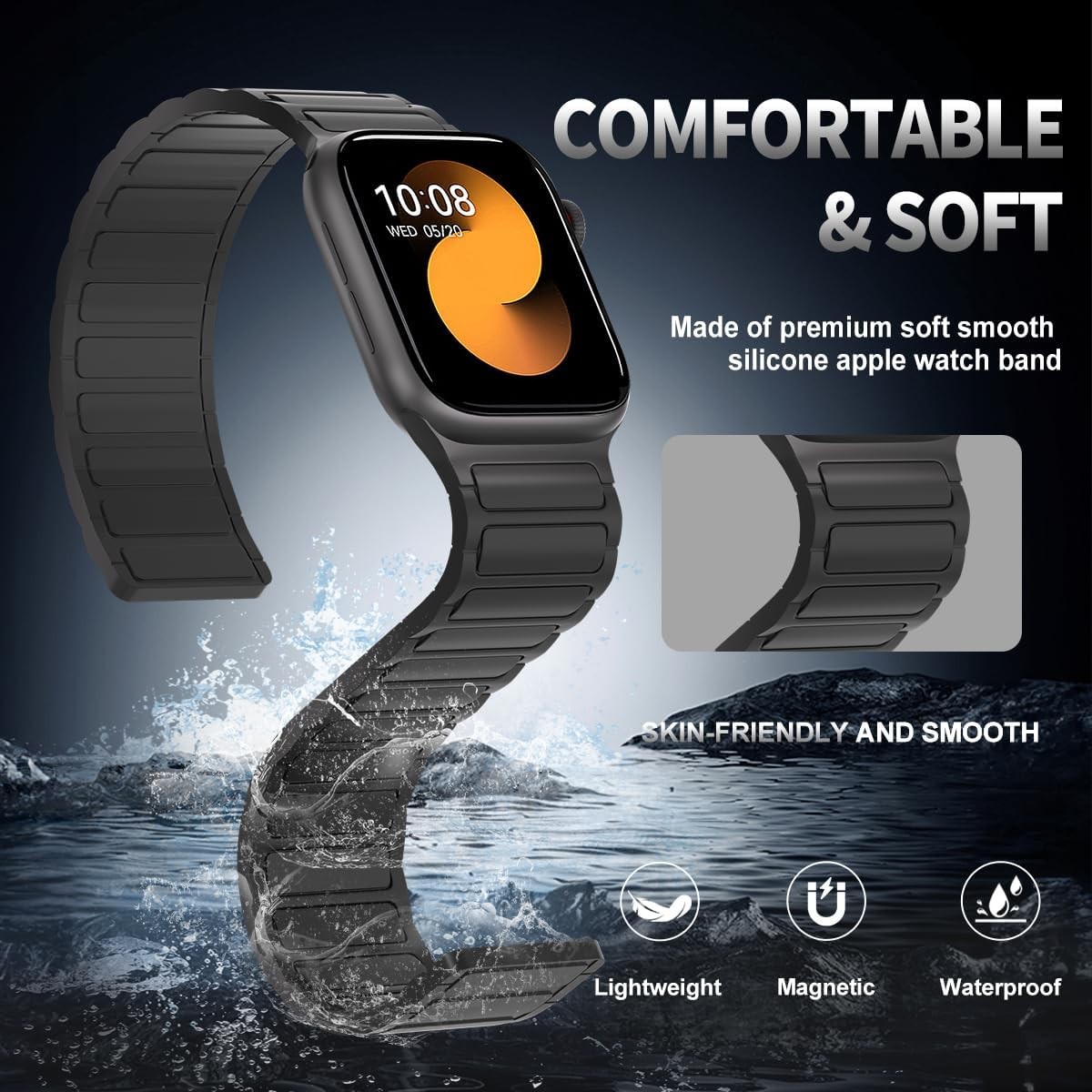 Soft Silicone Loop Band for Apple Watch Series 7 44mm – Replacement Wrist Strap