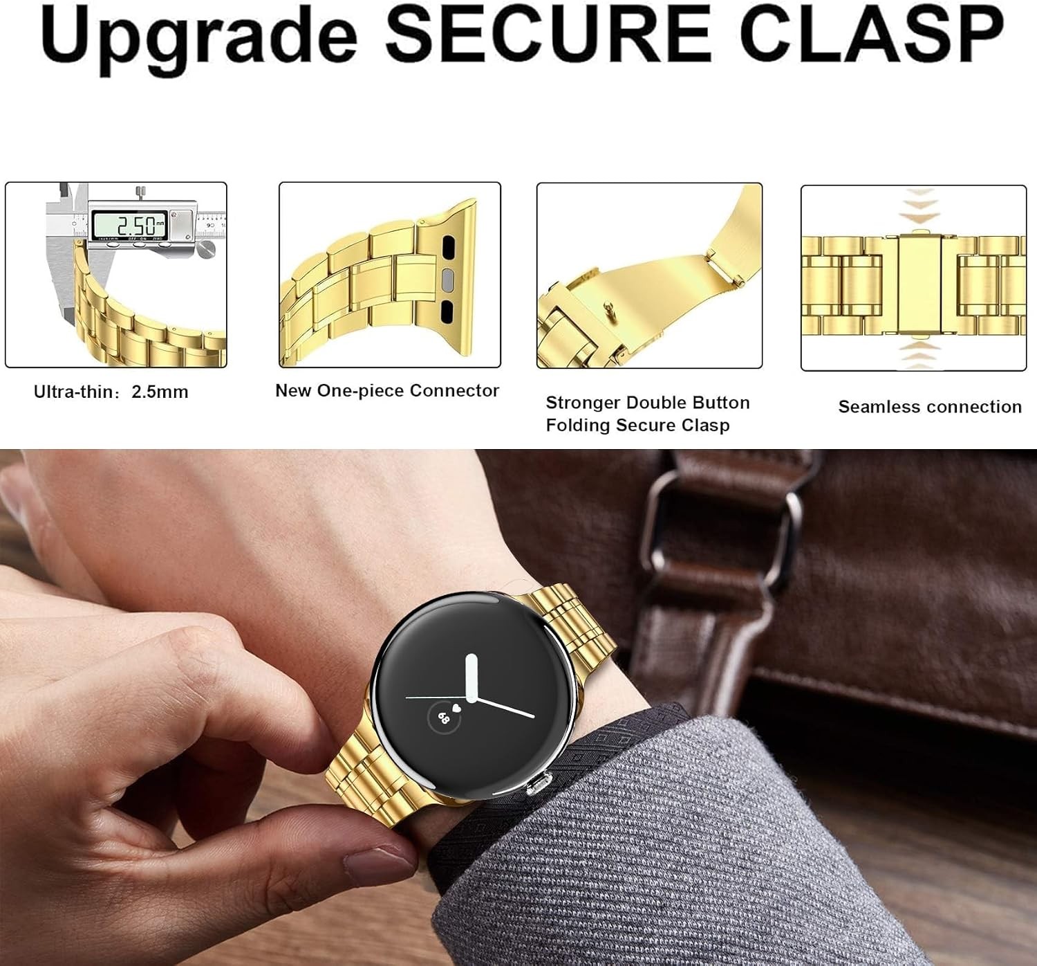 Solid Stainless Steel Strap Compatible with Pixel Watch 4 45mm