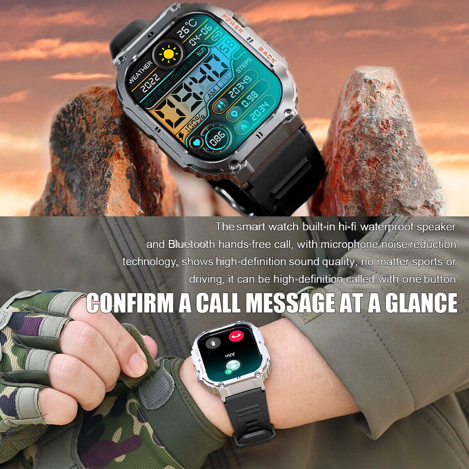 Military Smart Watch 1.96″ HD Outdoor Tactical Rugged Smartwatch Fitness Tracker