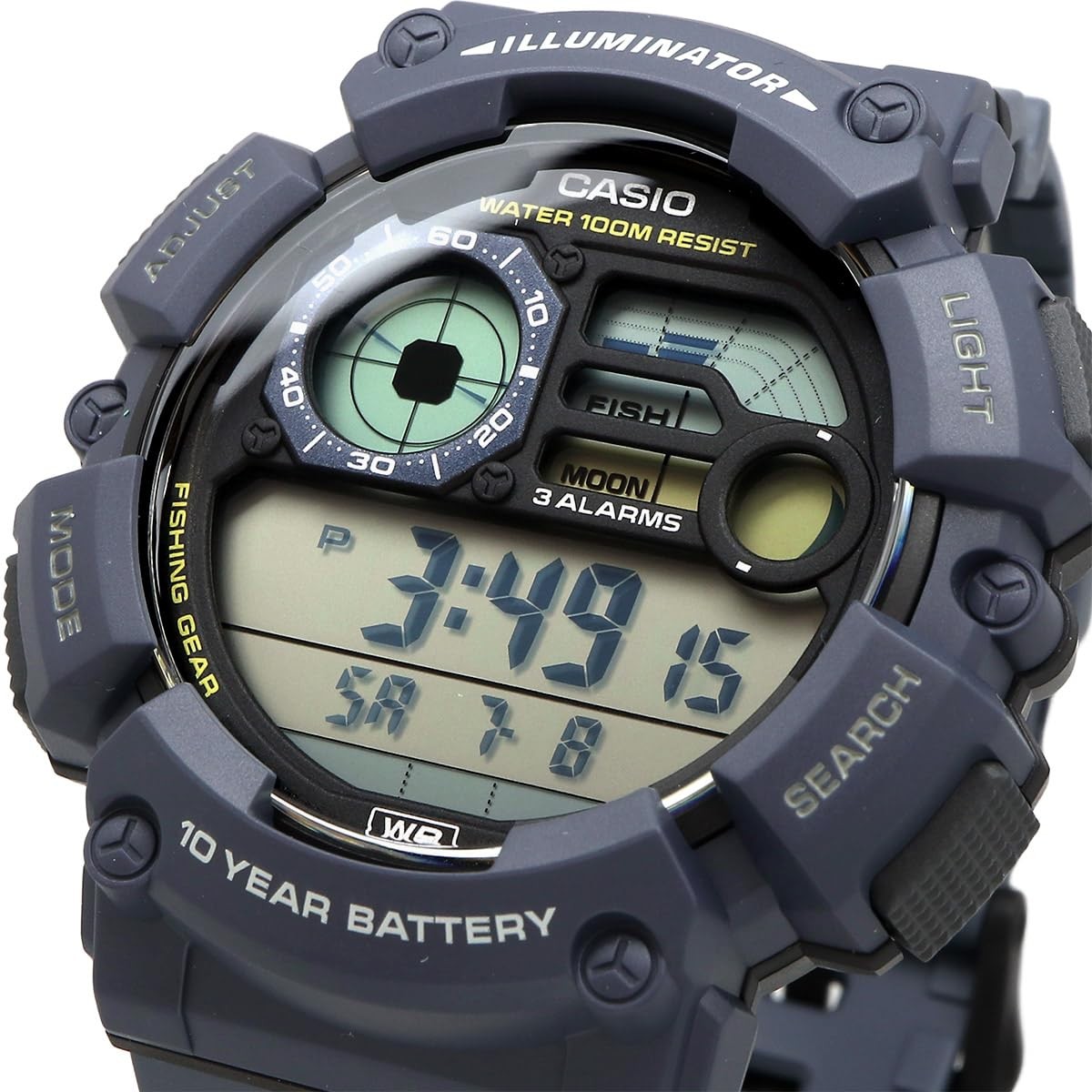 Men’s wristwatch with moon data display function, WS-1500H-2AV, grayish navy.