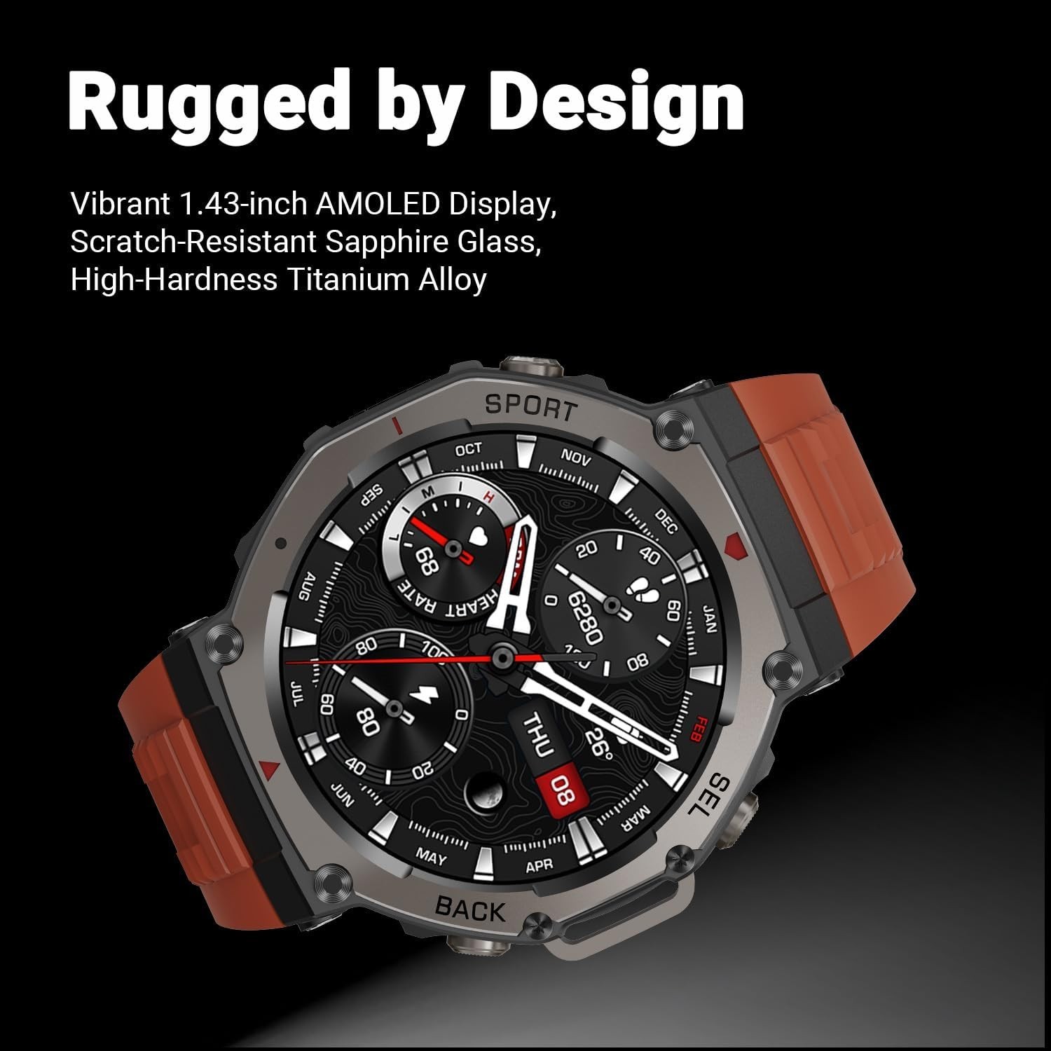 Smart Watches Outdoor GPS Smartwatch 1.43in AMOLED Display Titanium Alloy 5ATM