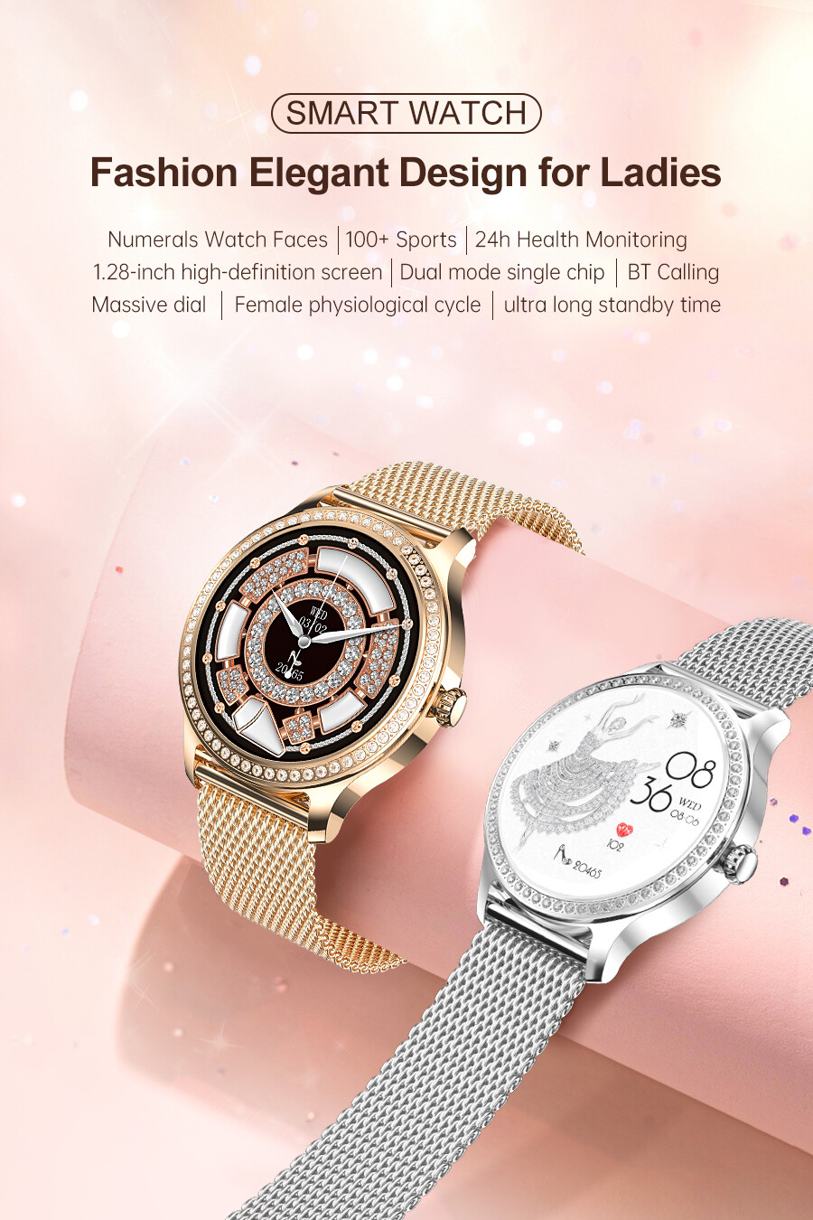 Smart Watch Women Ladies Bluetooth Call Fitness Tracker Waterproof Smartwatch